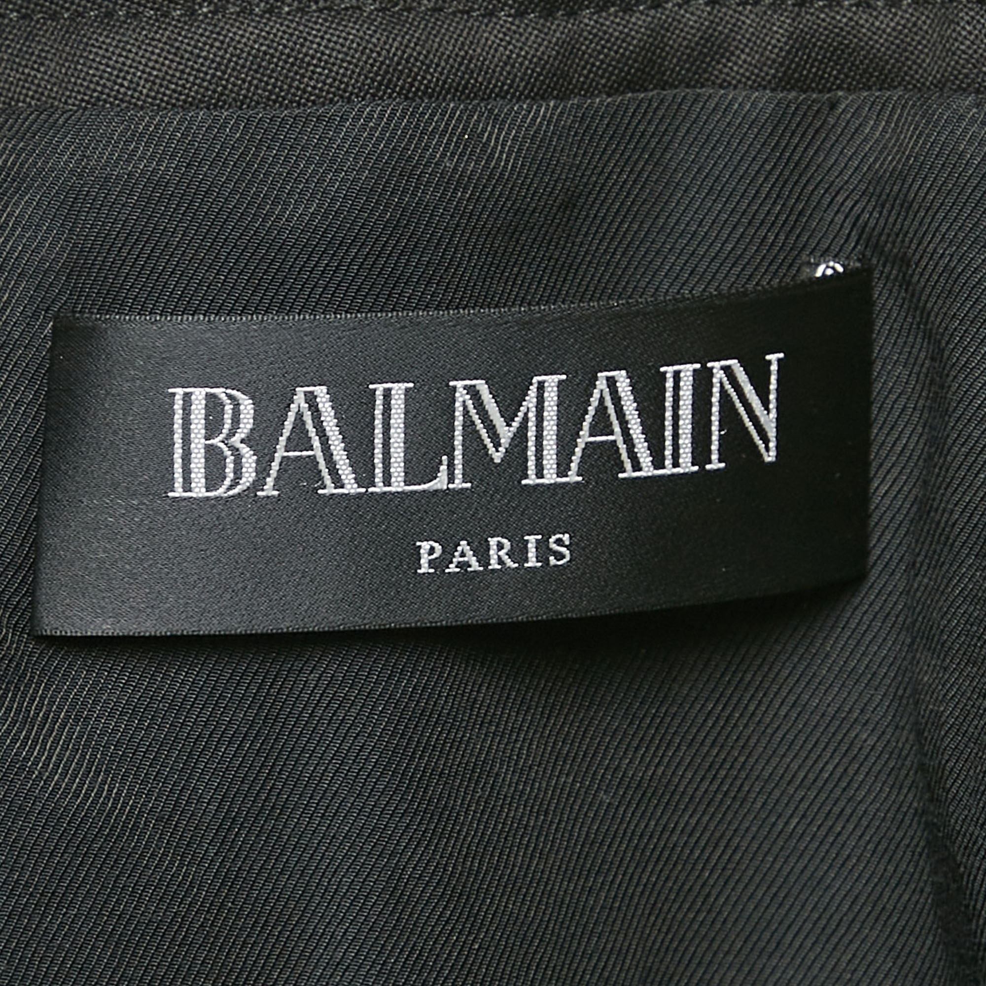 Balmain Multicolor Houndstooth Cotton Blend Eyelet Detail Open Front Jacket S 