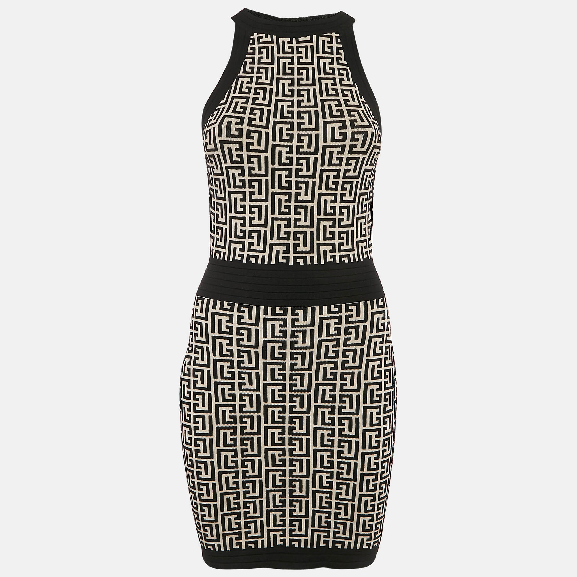 

Balmain Black/Beige Monogram Knit Mini Dress S, Brown