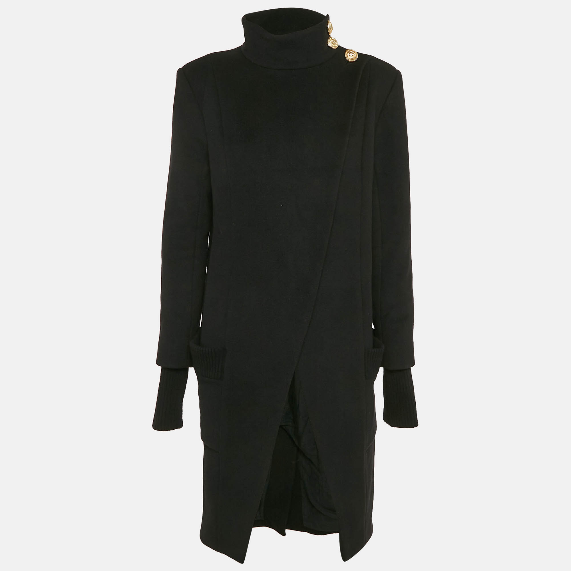 

Balmain Black Wool Felt High Neck Coat M