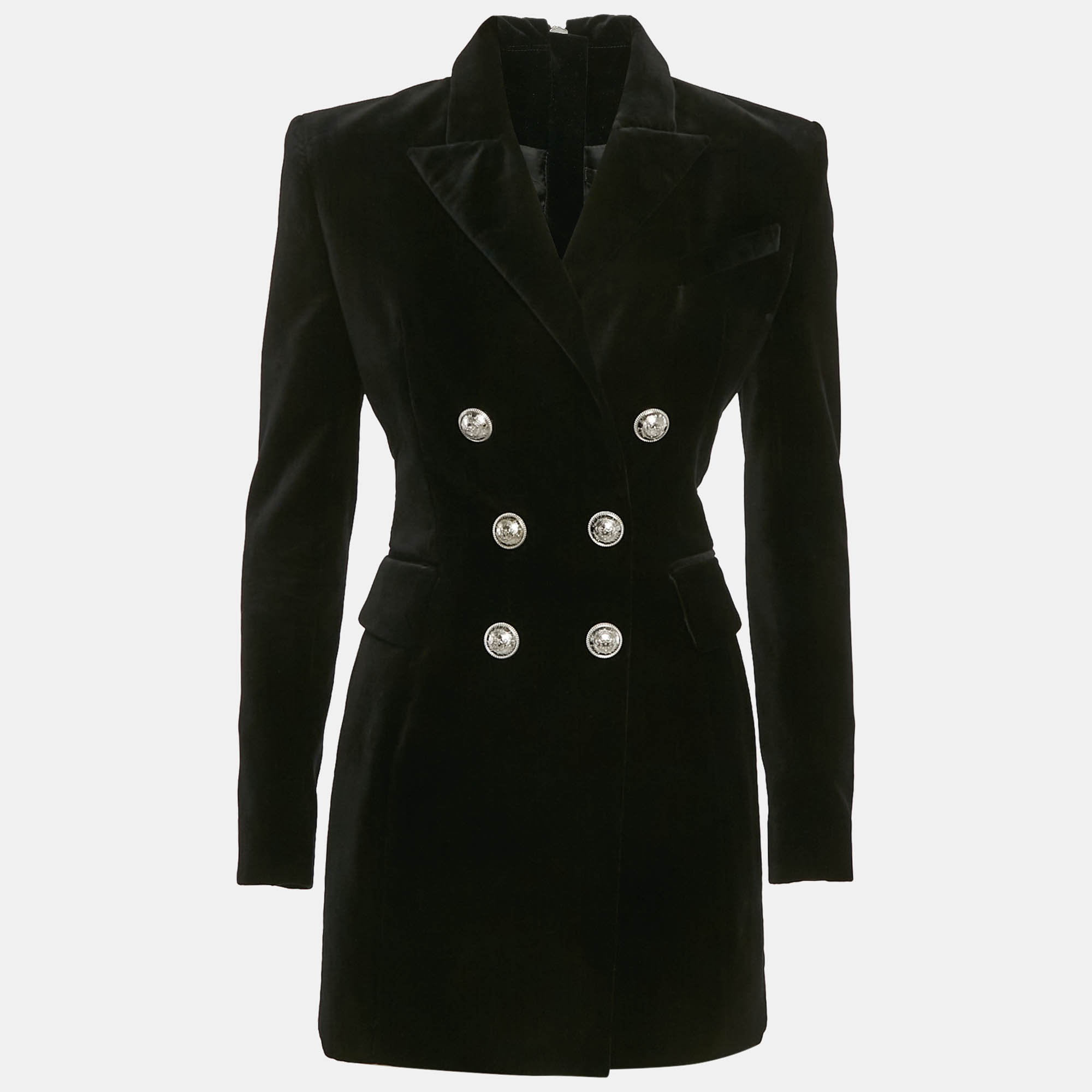 

Balmain Black Velvet Double Breasted Blazer Dress S