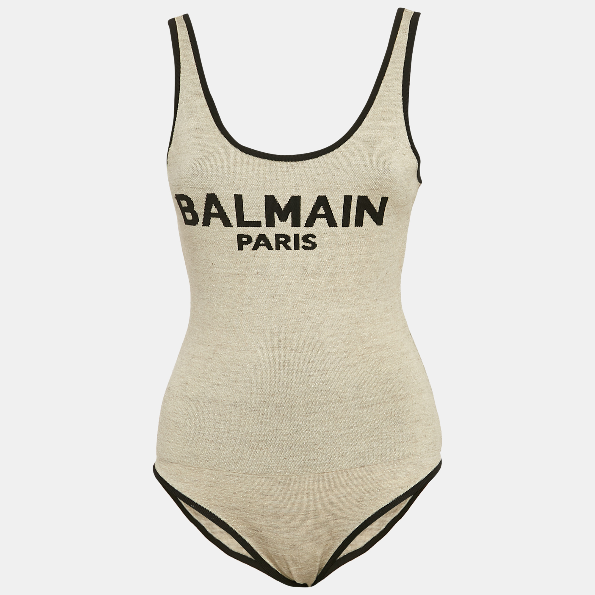 

Balmain Beige Linen Blend Knit Round Neck Bodysuit S