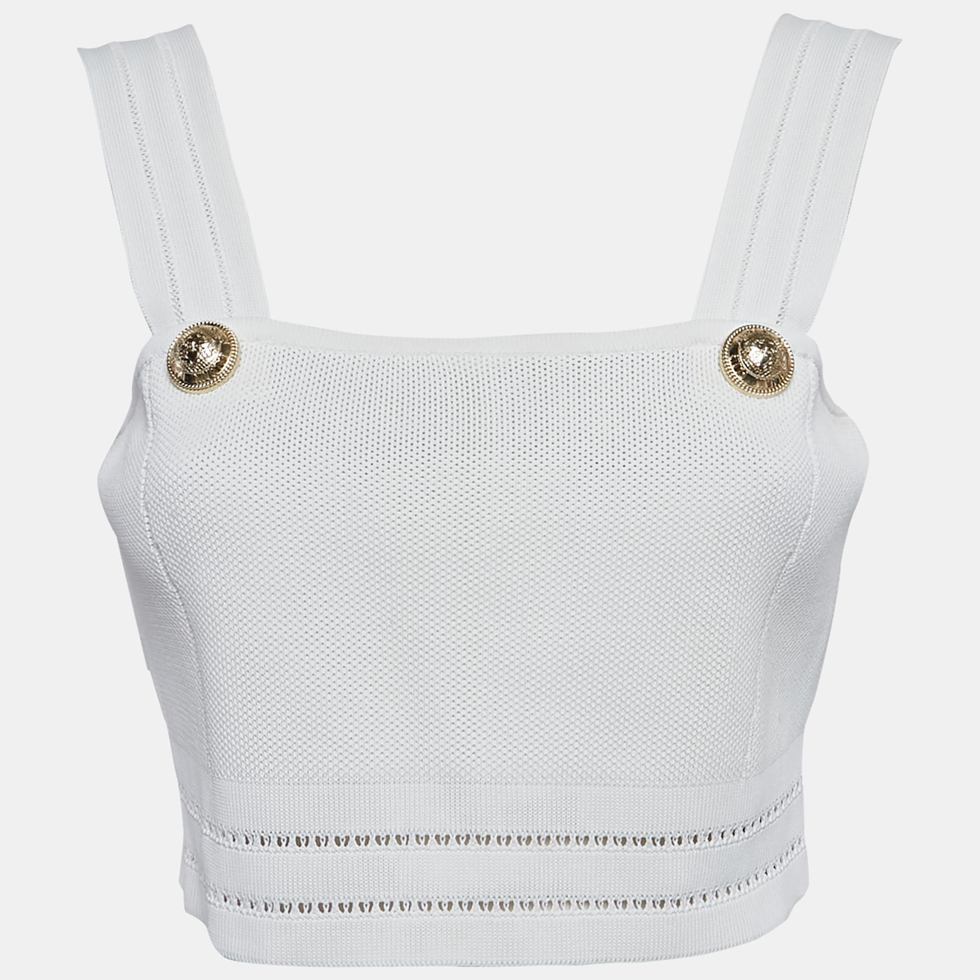 

Balmain White Diamond Stretch Knit Crop Top M