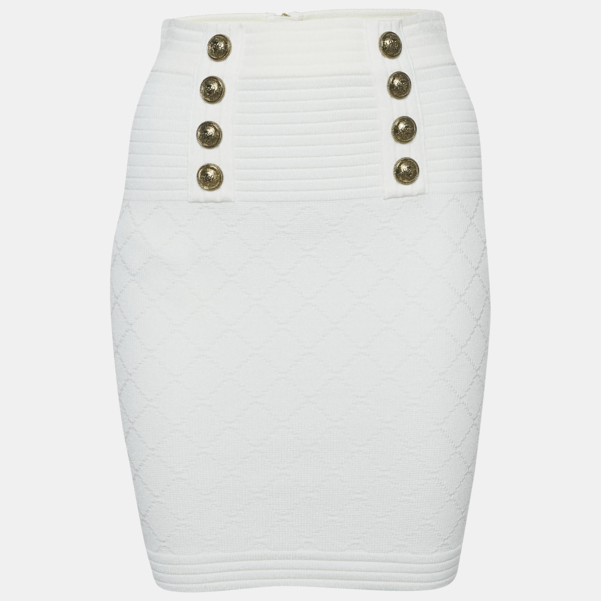 

Balmain White Stretch Button Embellished Knit Mini Skirt S