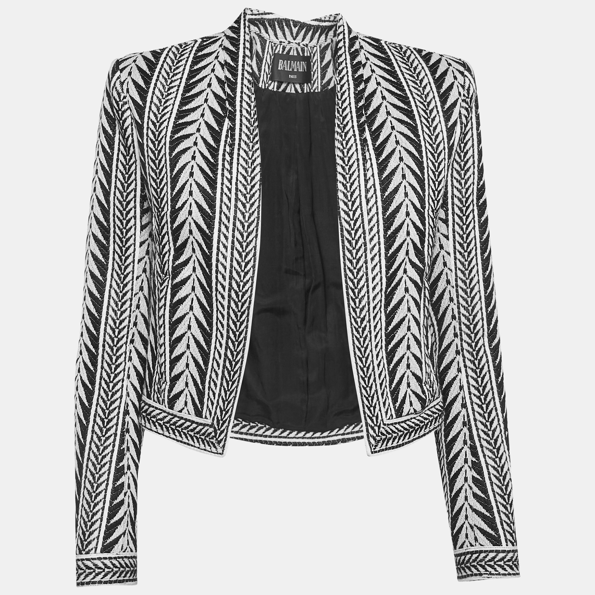 

Balmain Black/White Tribal Pattern Jacquard Open Front Jacket