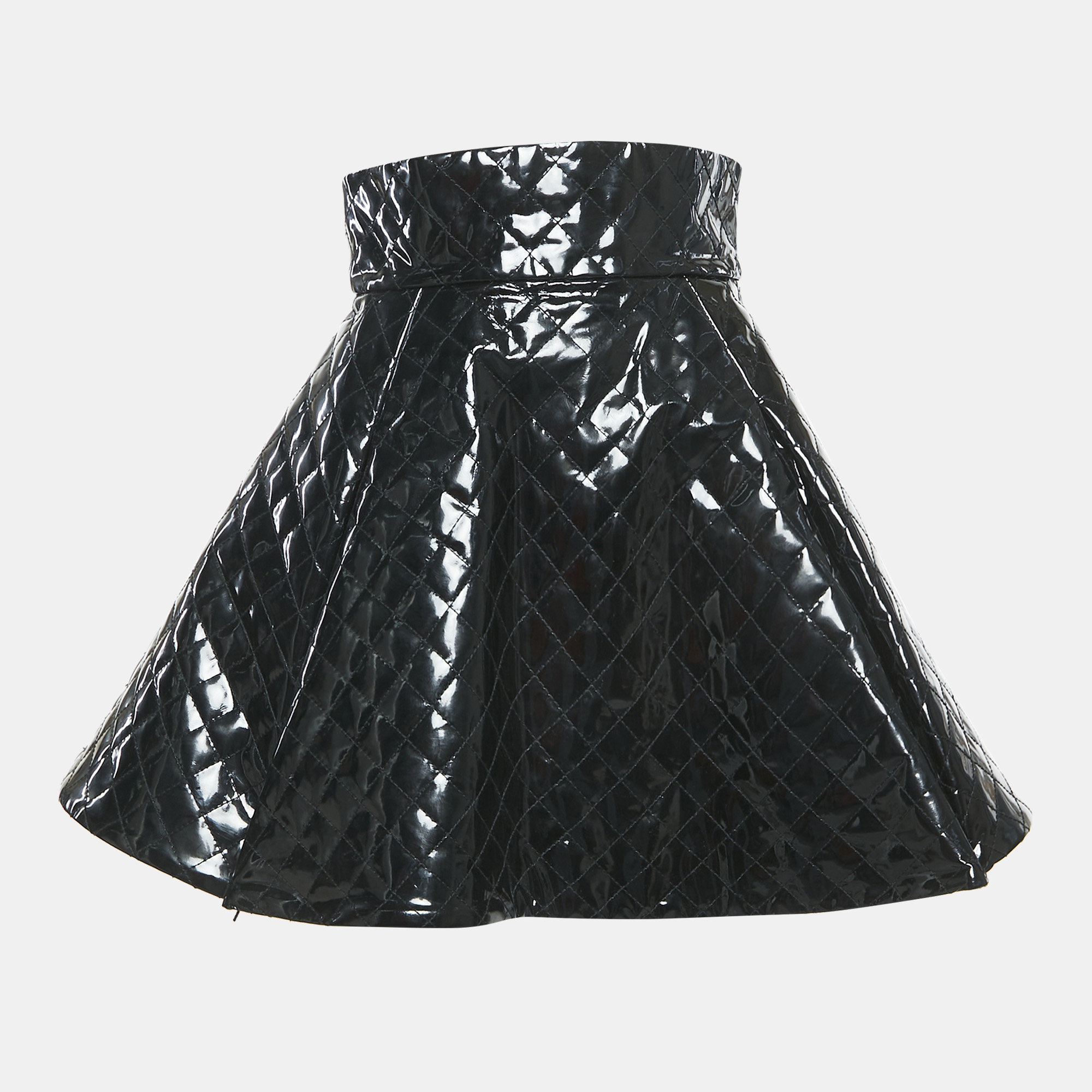 

Balmain Black Quilted Patent Leather Flared Mini Skirt S