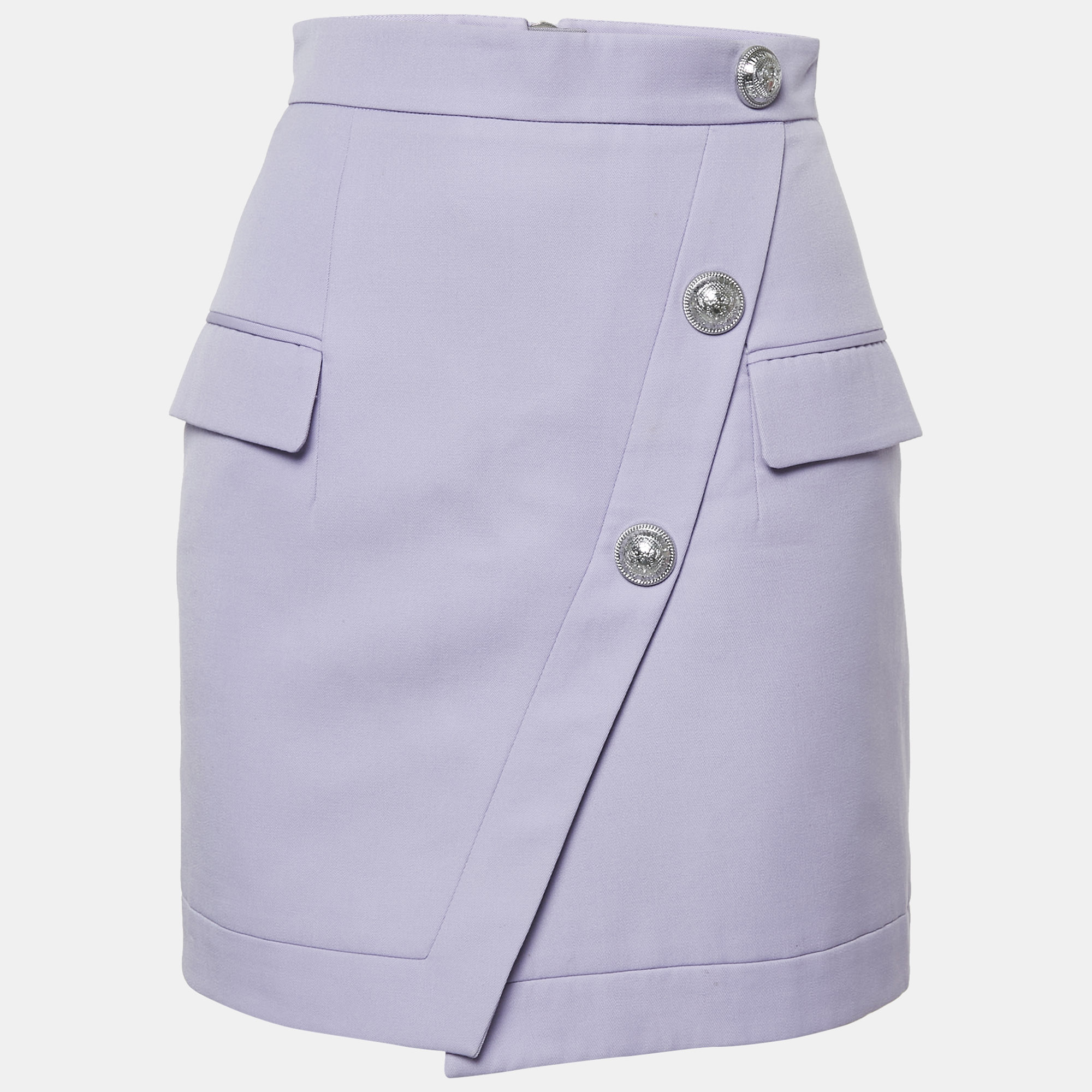 

Balmain Lavender Wool Button Detail Mini Skirt S, Purple