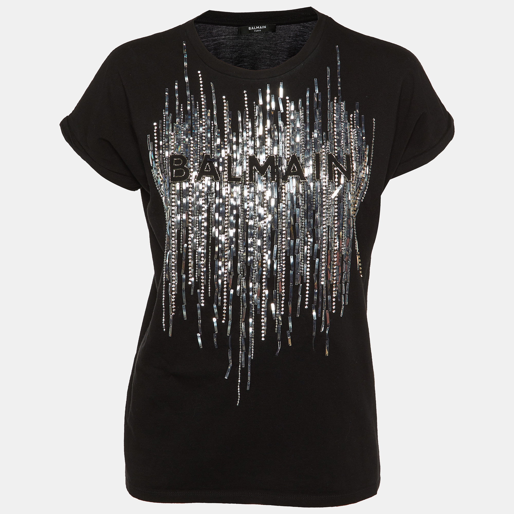 

Balmain Black Logo Embellished Crew Neck T-Shirt XS