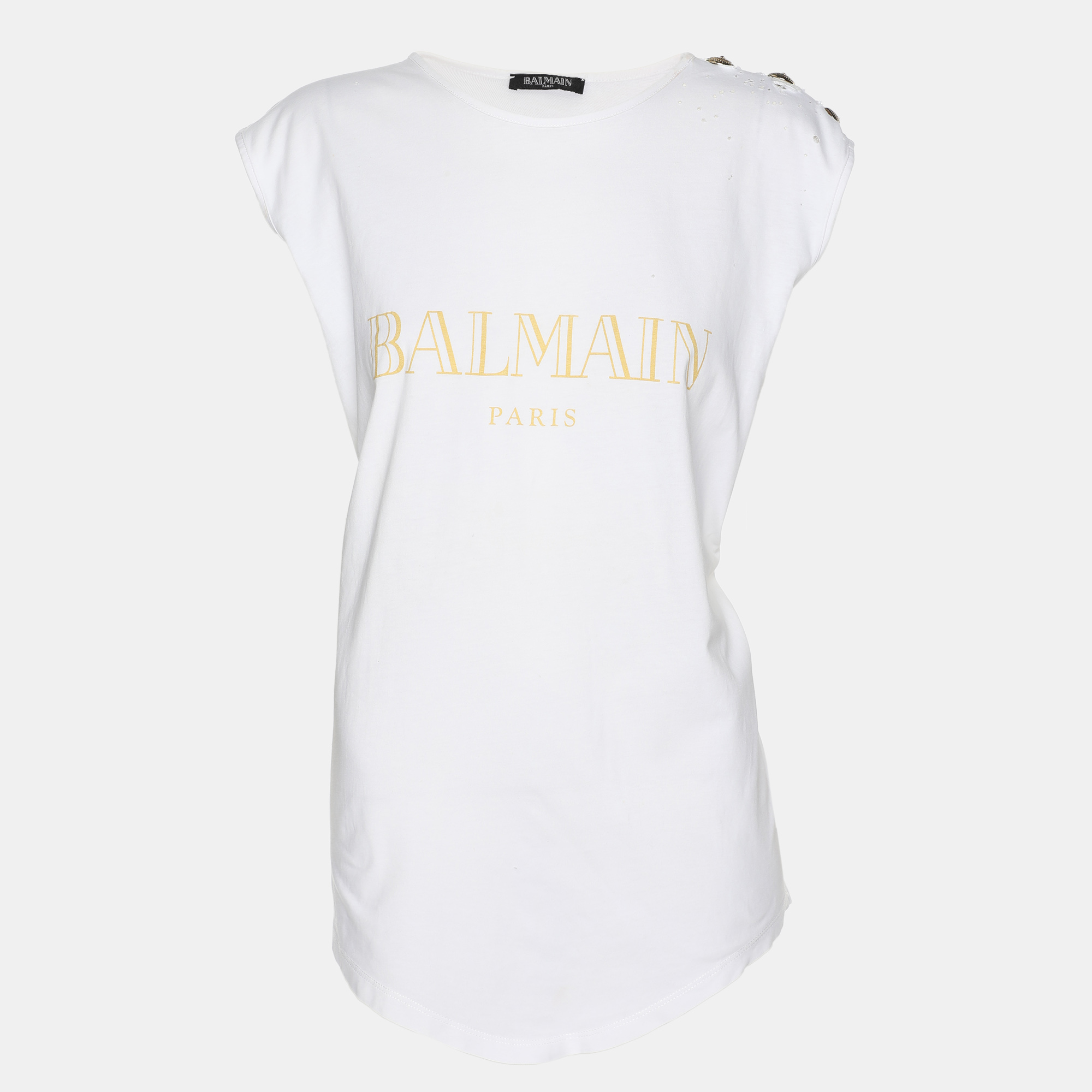 

Balmain White Logo Printed Cotton Knit Sleeveless Tank Top L