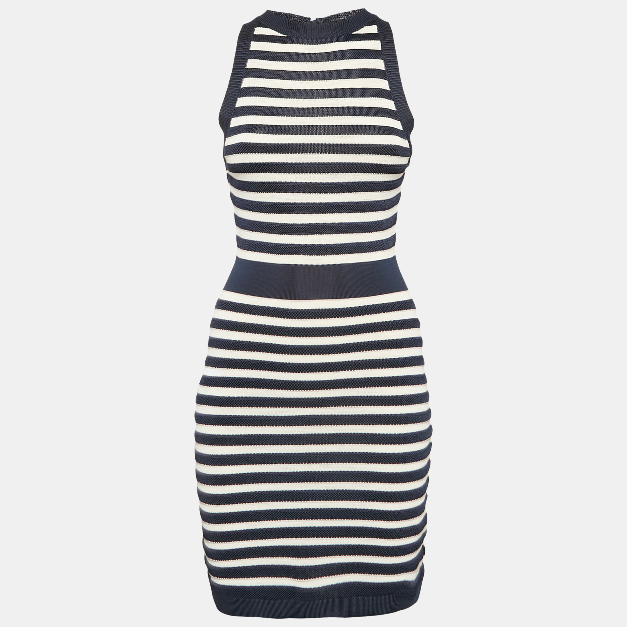 

Balmain Navy Blue/White Stripe Knit Sleeveless Mini Dress S