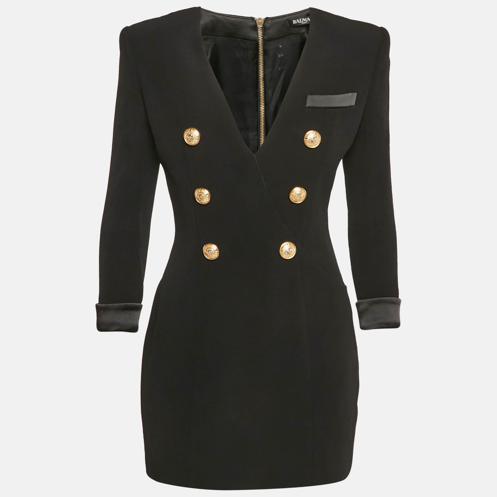 

Balmain Black Crepe Double Breasted Mini Dress M