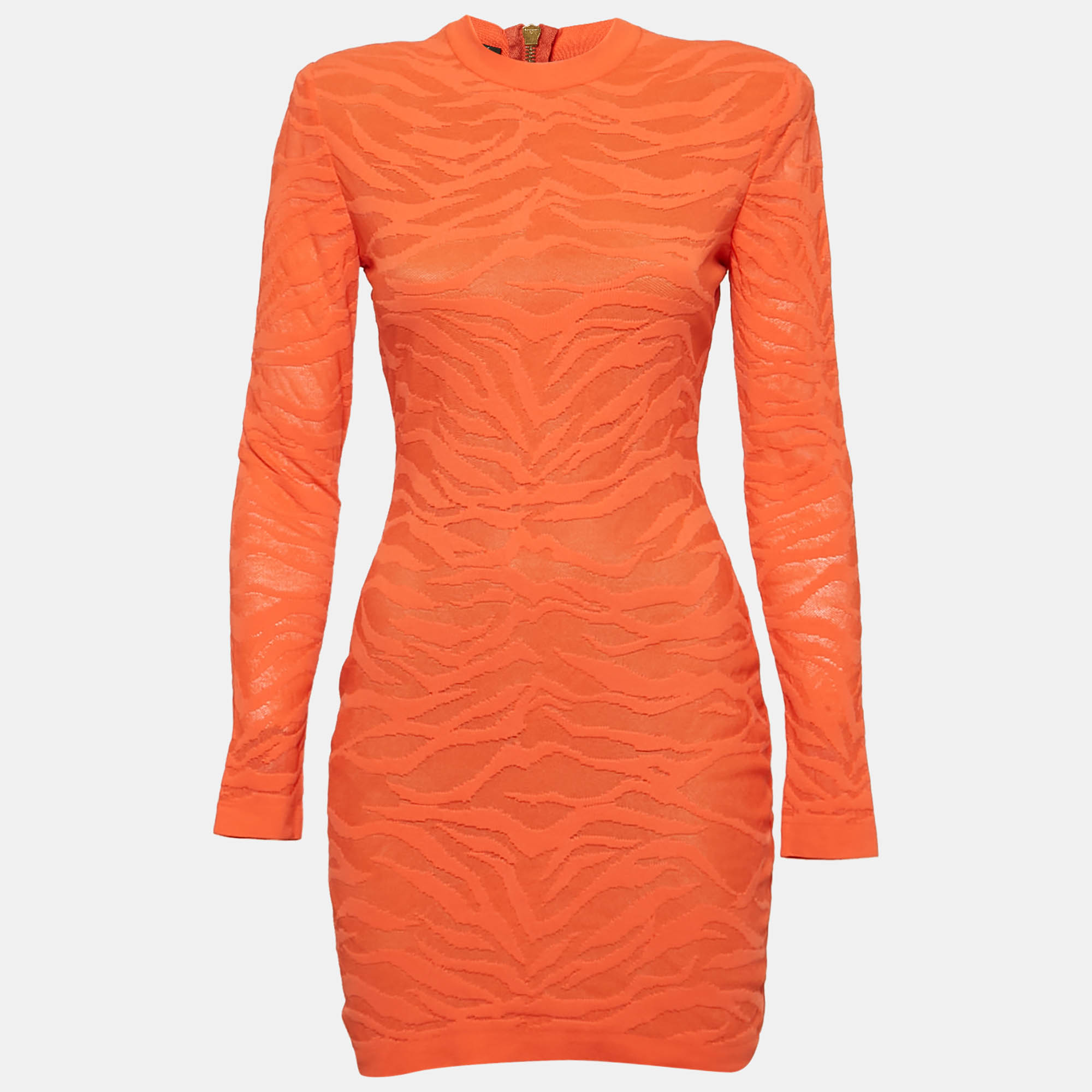 

Balmain Orange Patterned Knit Bodycon Dress S