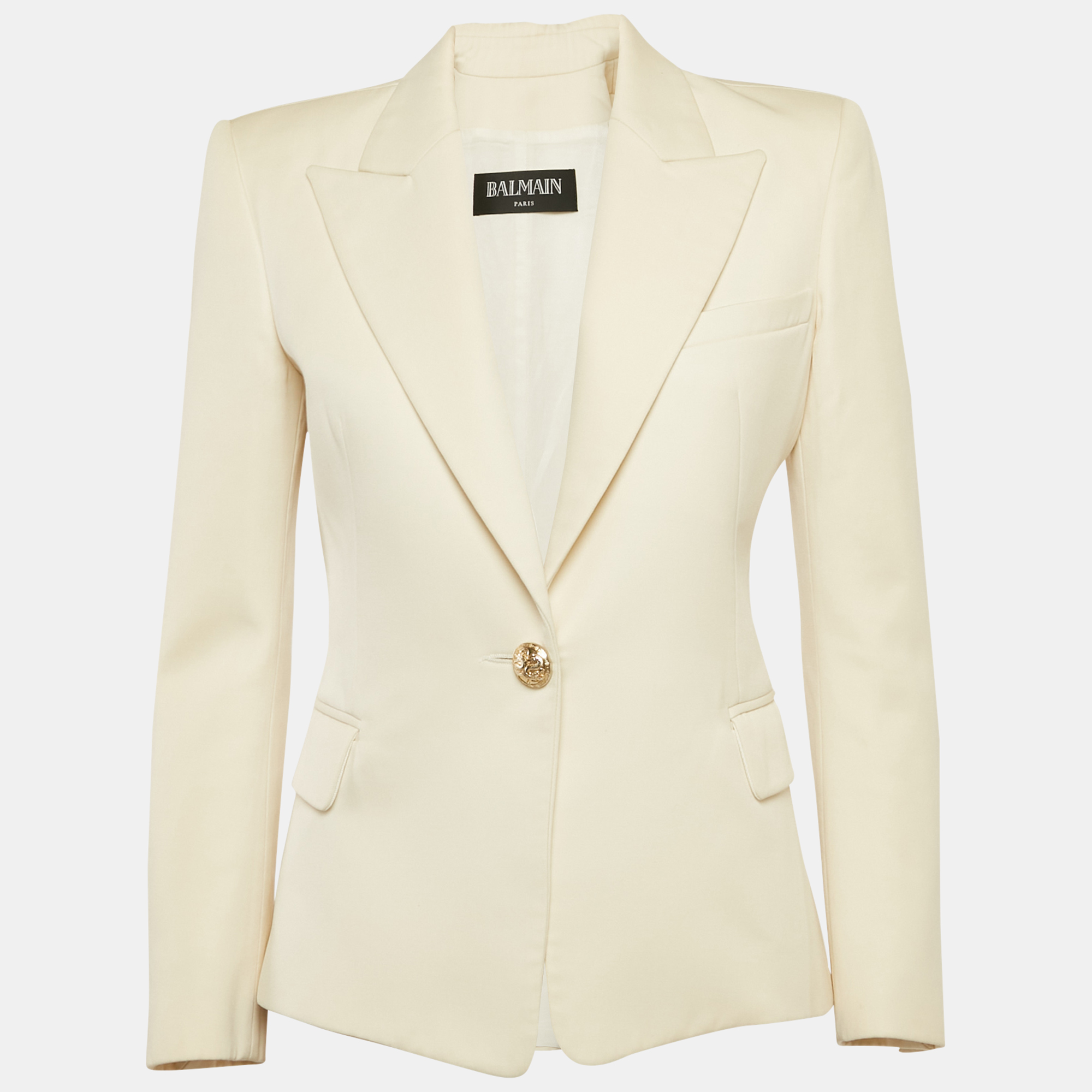 

Balmain Cream Wool Tailored Blazer M, Beige