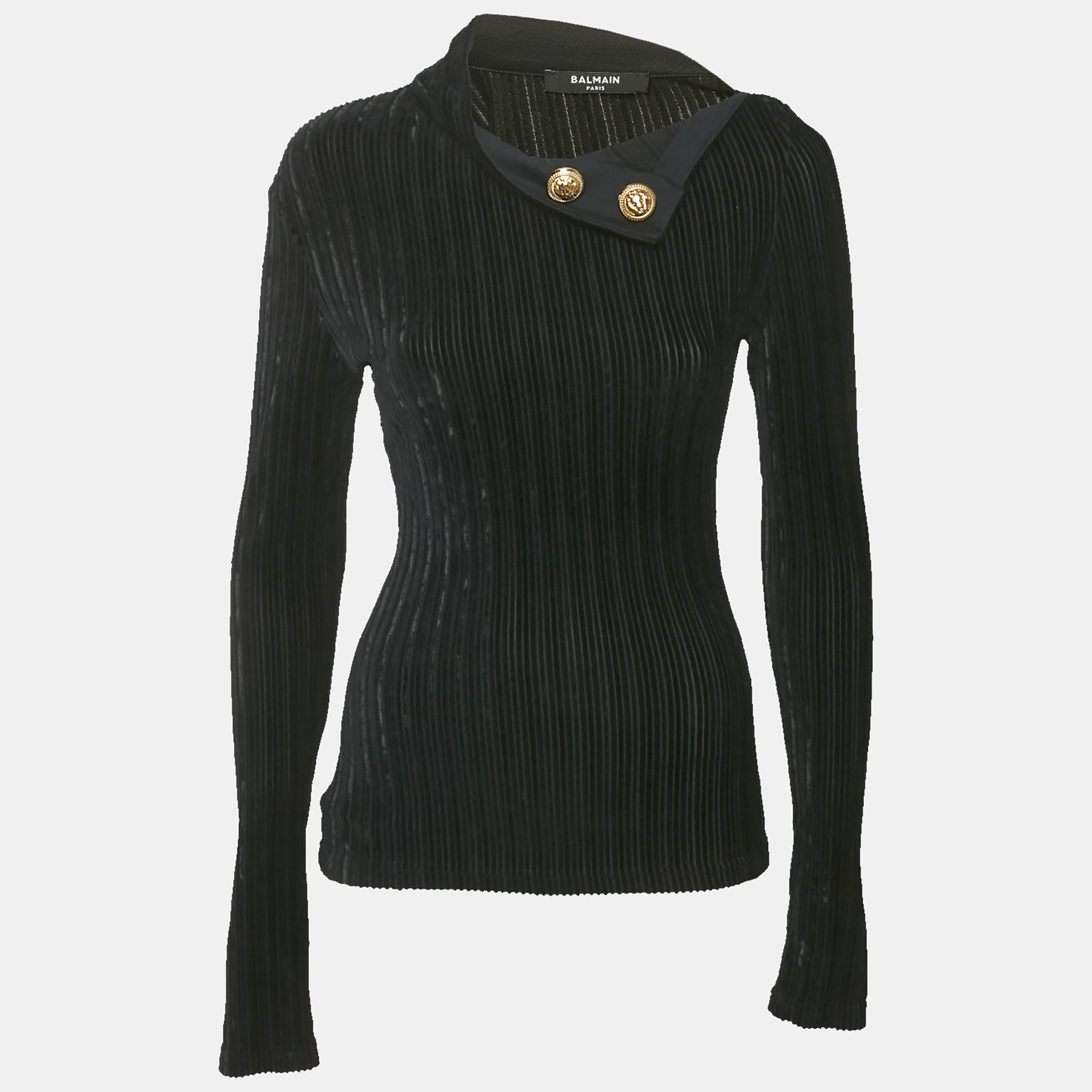 

Balmain Black Velvet Rib Knit Pullover S