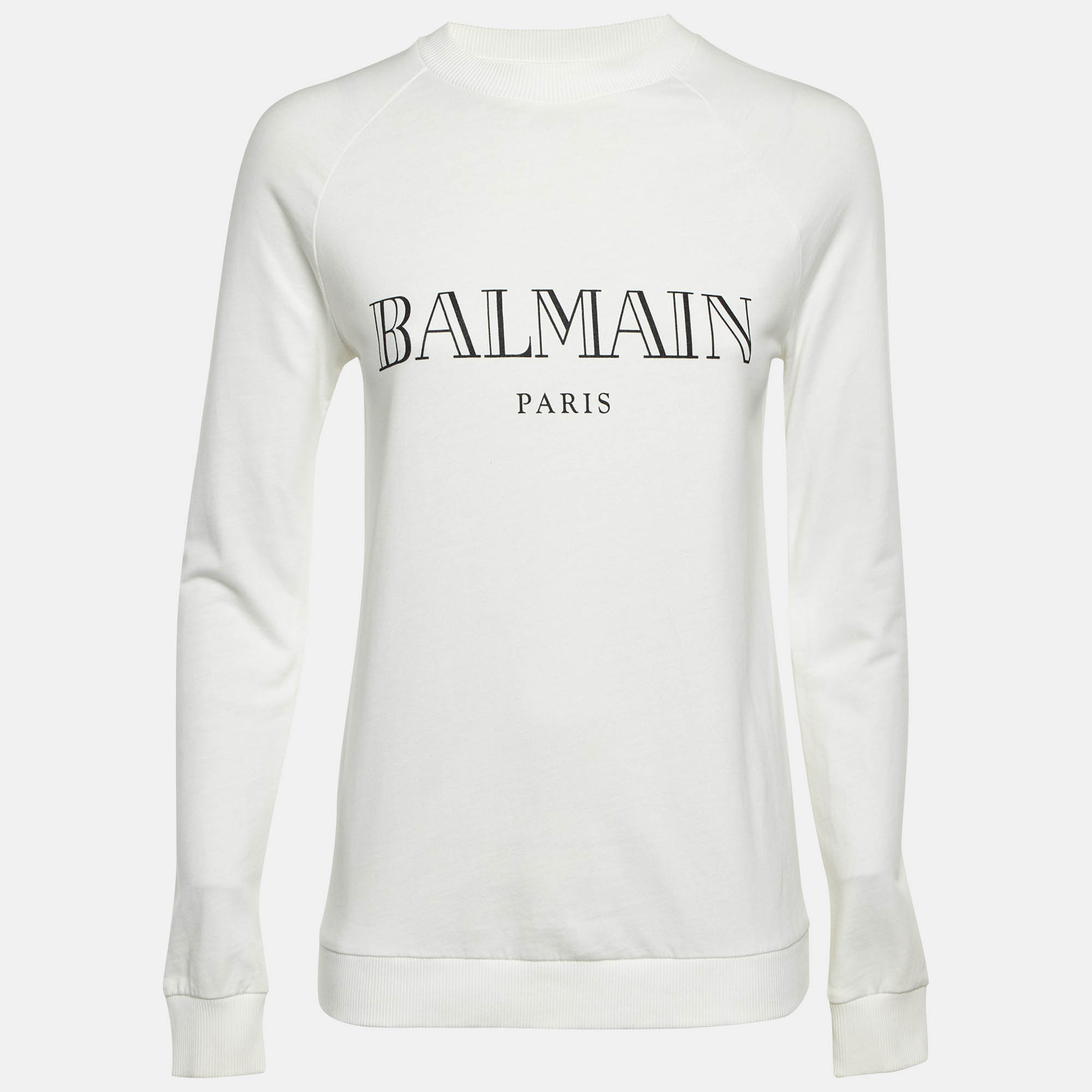 

Balmain White Logo Print Cotton Crew Neck Sweatshirt S