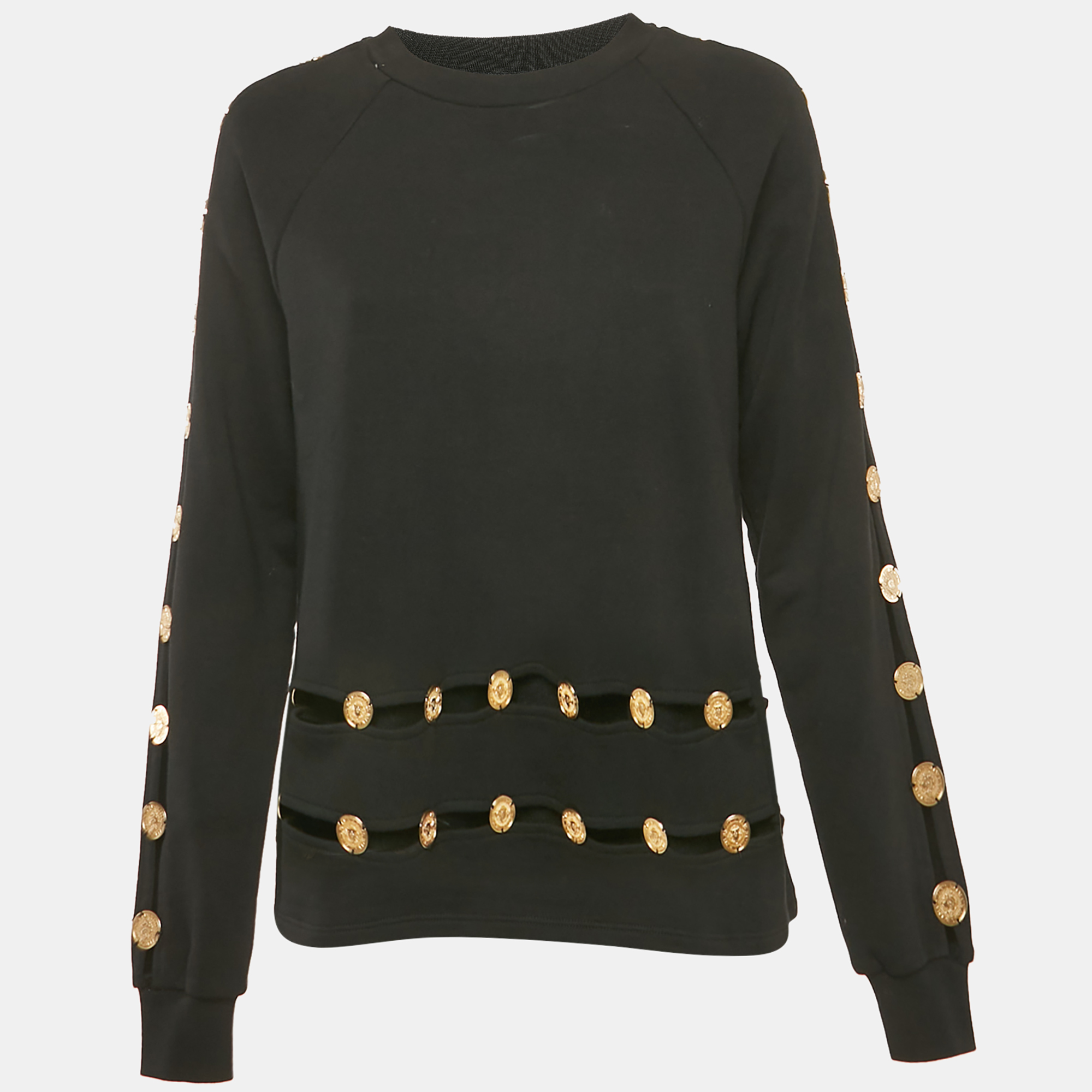

Balmain Black Cotton Knit Coin Embellished Sweatshirt M