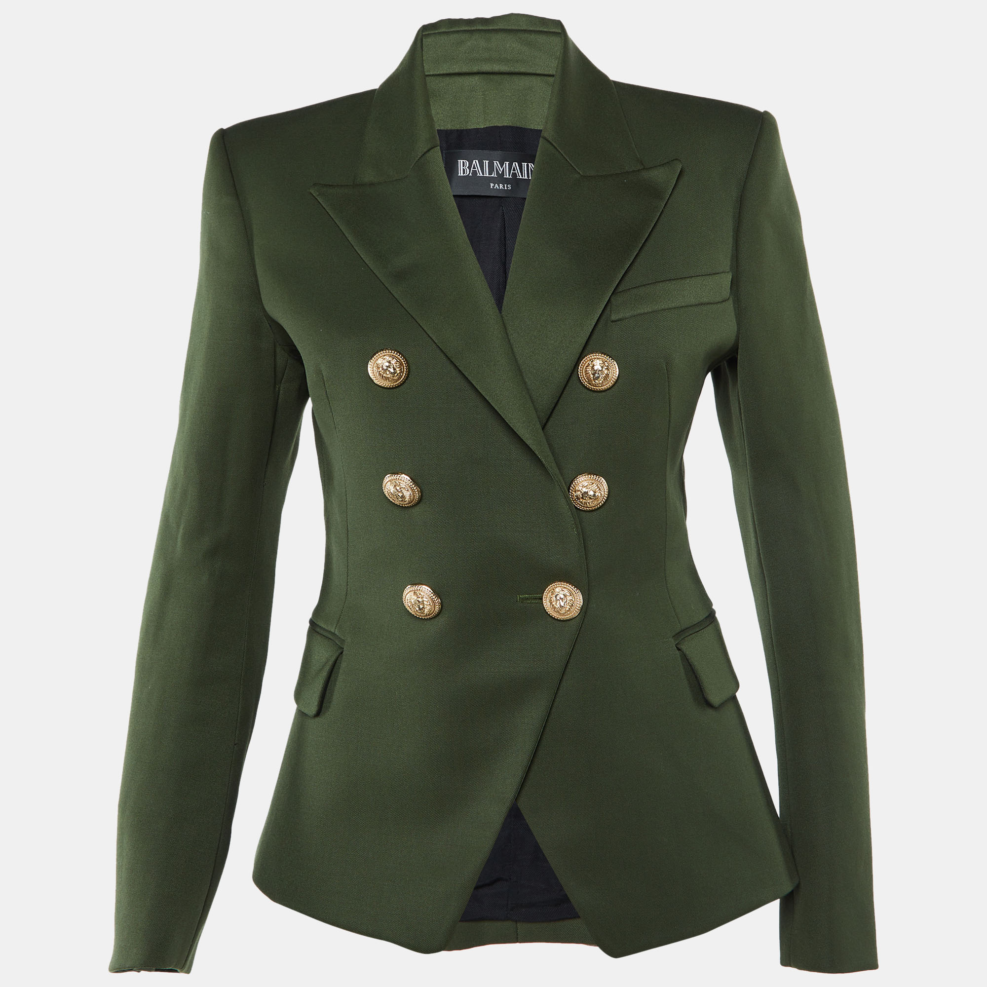 Pre-owned Balmain Dark Green Wool Double Breasted Blazer M