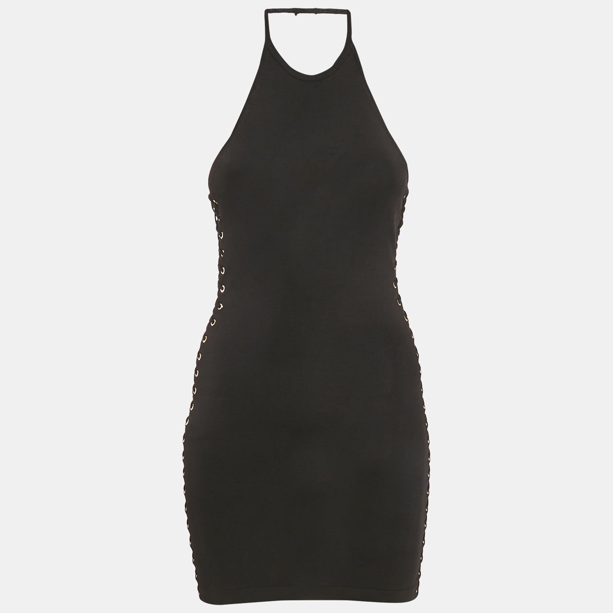 

Balmain Black Knit Lace-Up Detail Halter Neck Mini Dress XS