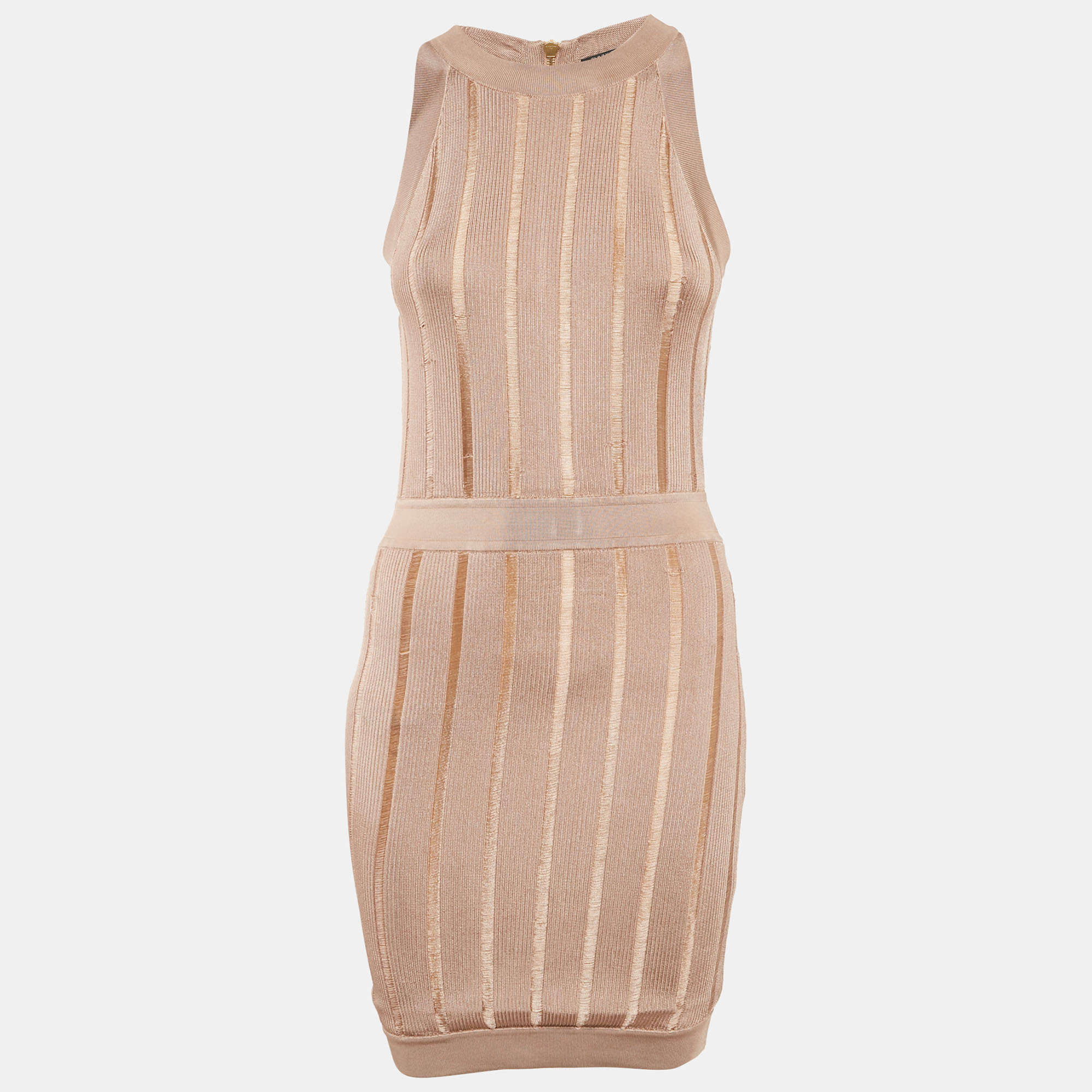 

Balmain Dark Beige Stretch Knit Sleeveless Bodycon Mini Dress S