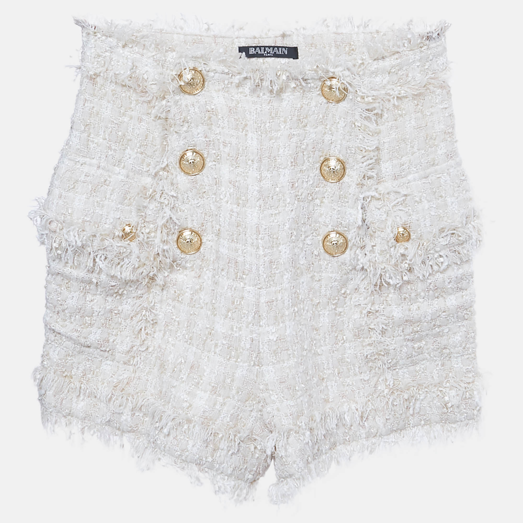 

Balmain Cream Tweed Raw Edge Detail Shorts S