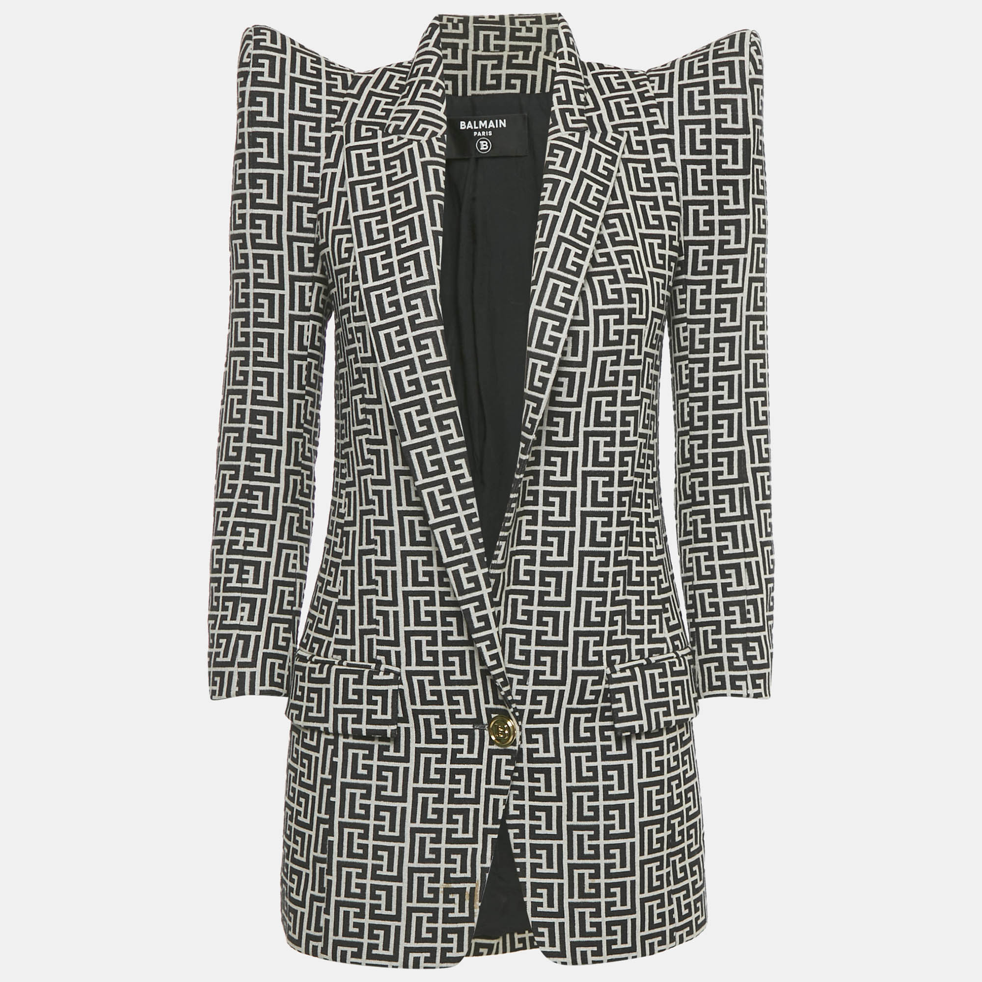 

Balmain Black Monogram Wool Pagoda Shoulder Blazer S