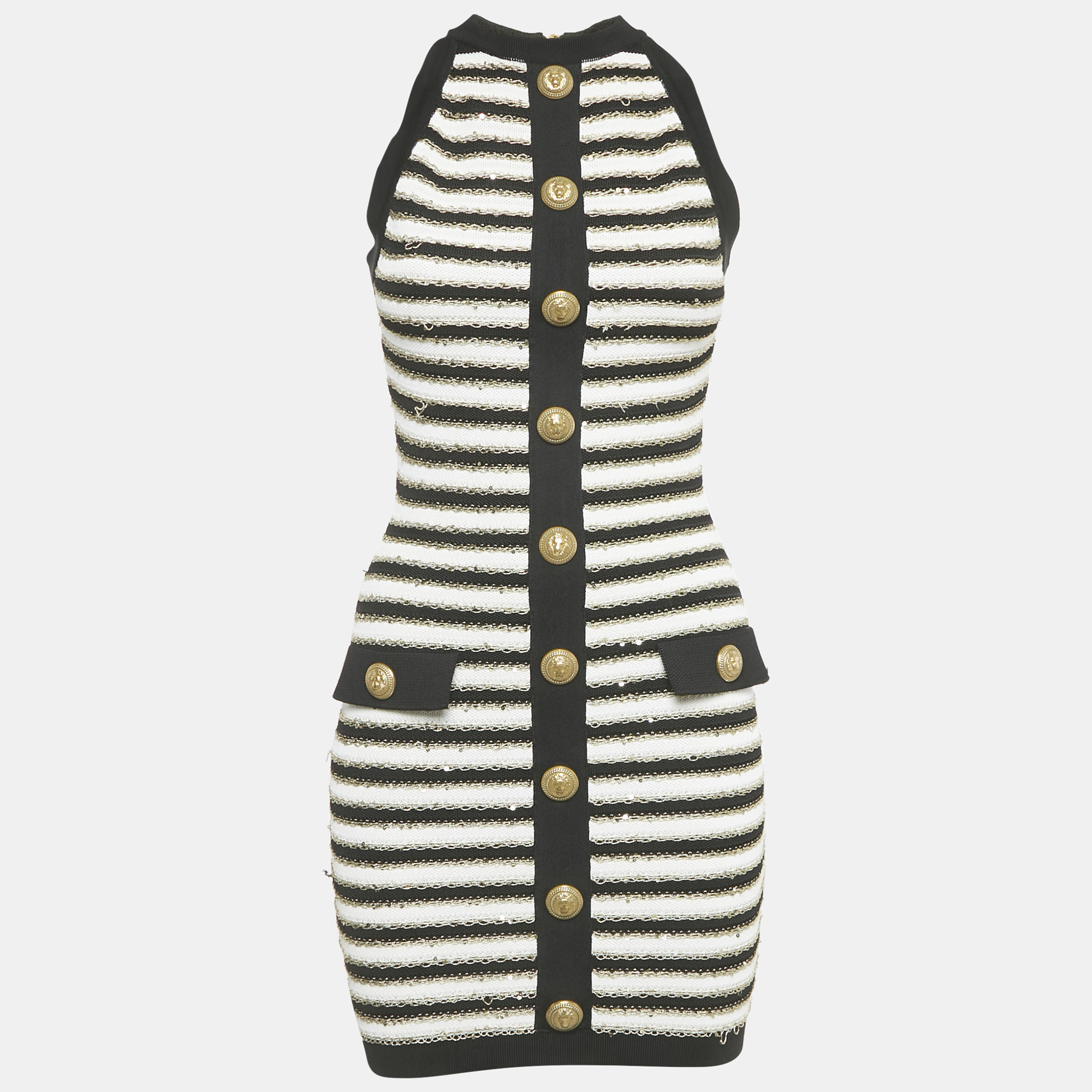 

Balmain Black/ White Striped Rib Knit Mini Bodycon Dress S