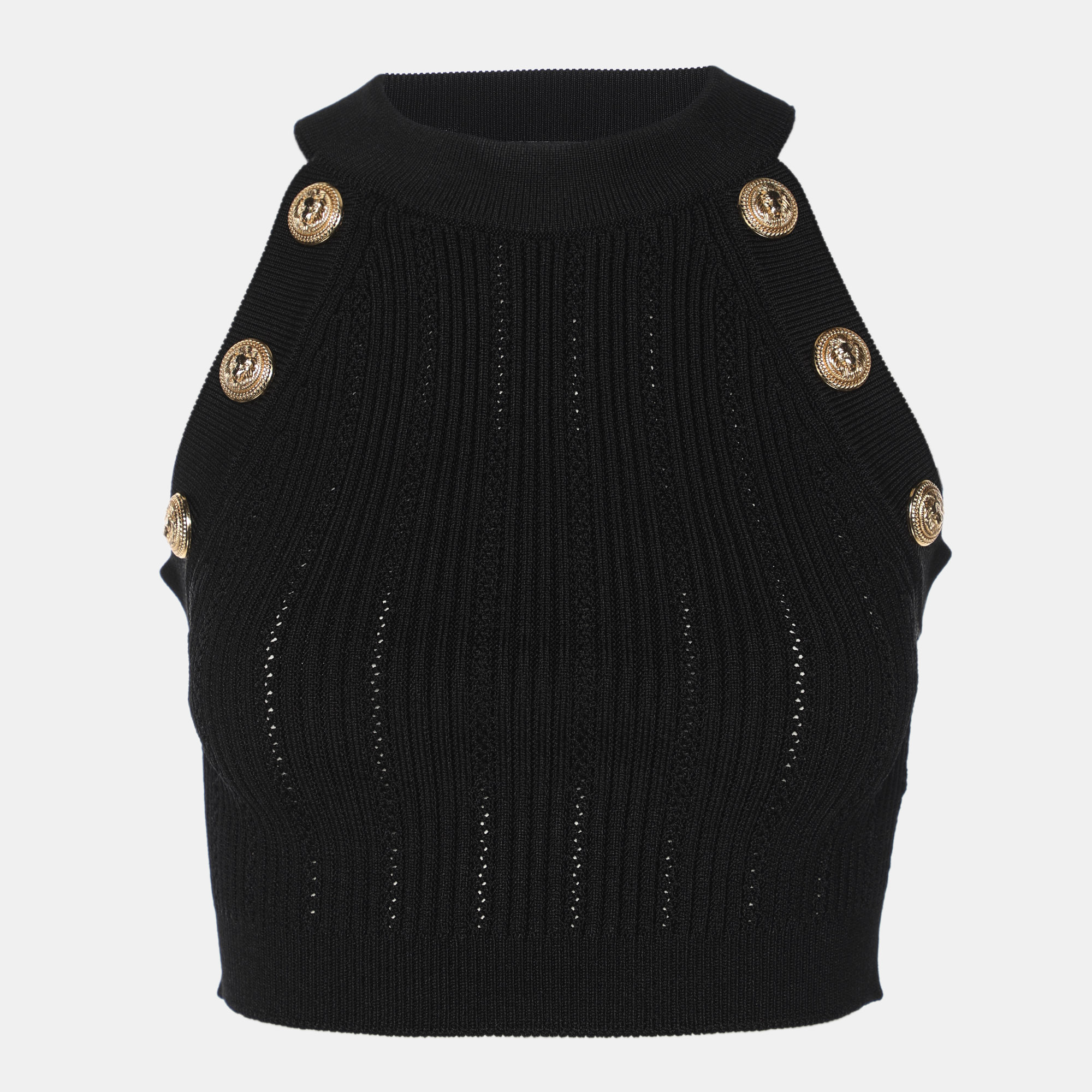 Pre-owned Balmain Black Rib Knit Tank Top S
