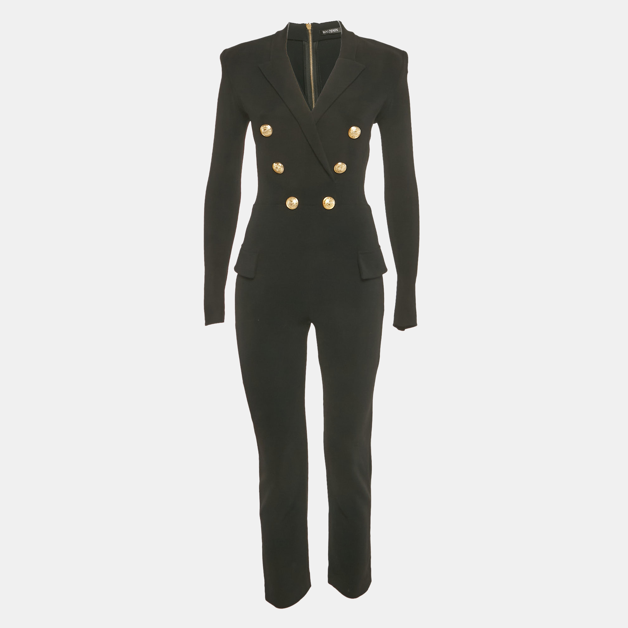 

Balmain Black Double Breasted Jersey Tailored Jumpsuit S