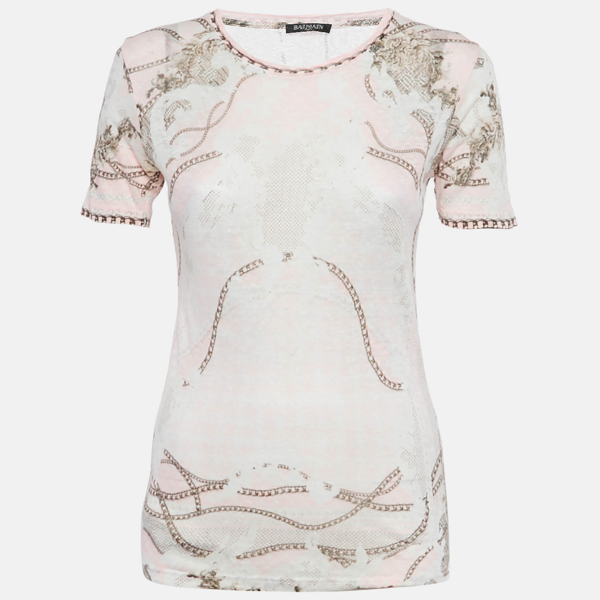 

Balmain Pink Printed Linen Knit Top M