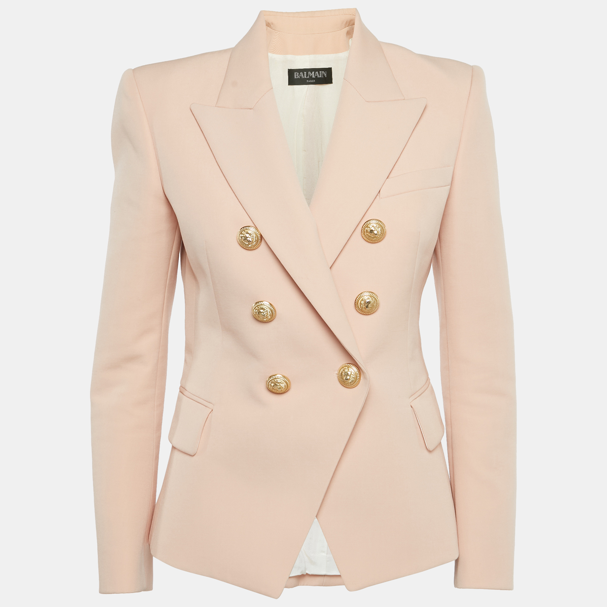Pre-owned Balmain Light Pink Wool Double Breasted Blazer M