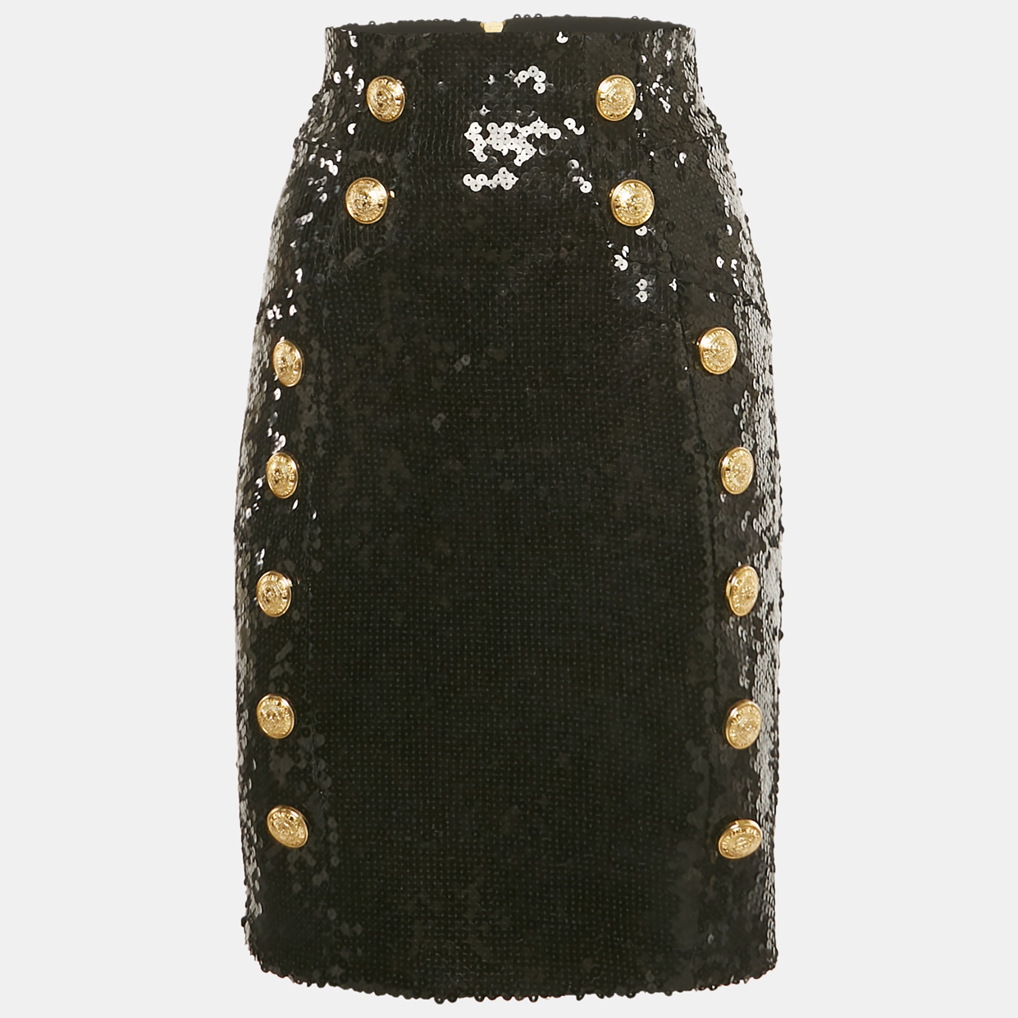 

Balmain Black Sequin Button Detail Mini Skirt M