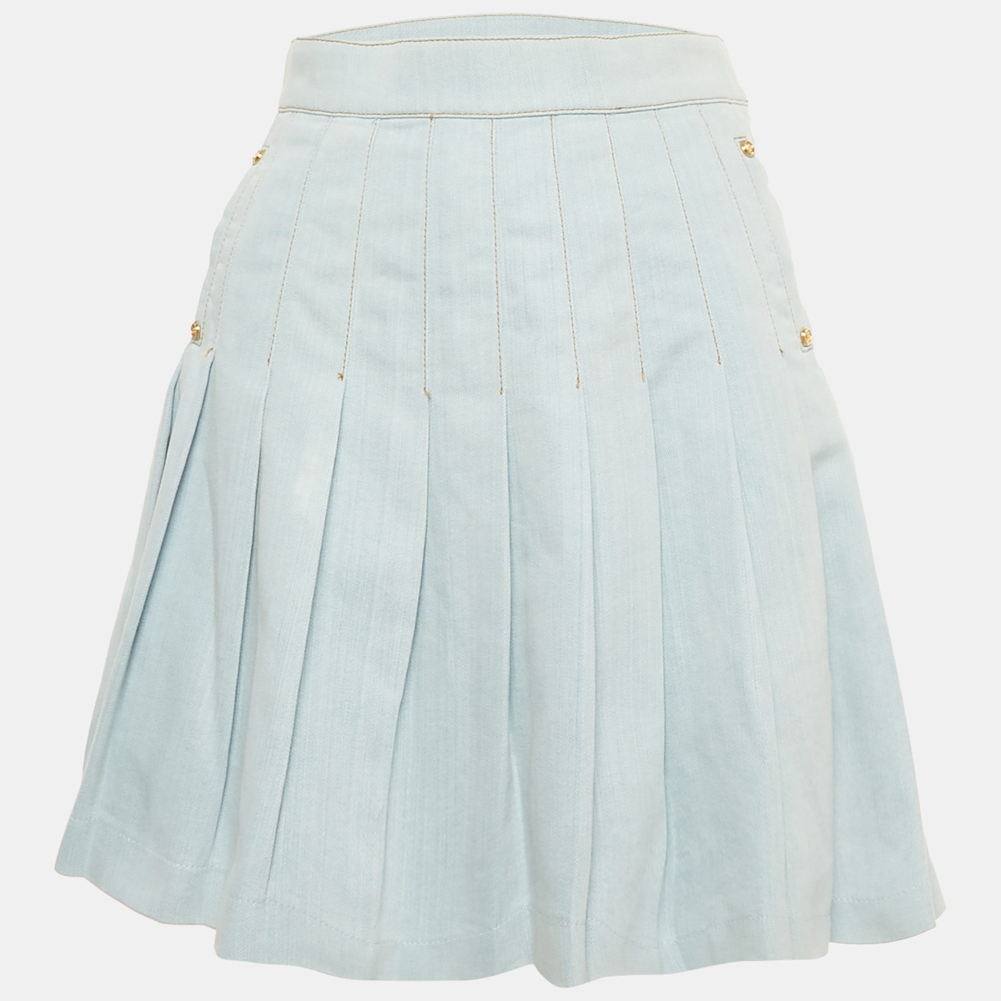 

Balmain Blue Denim Pleated Mini Skirt S