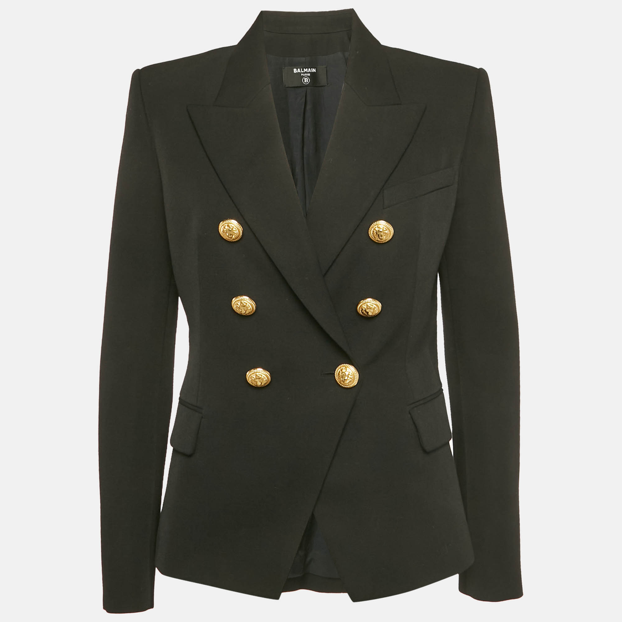 Balmain Black Wool Double Breasted Blazer L