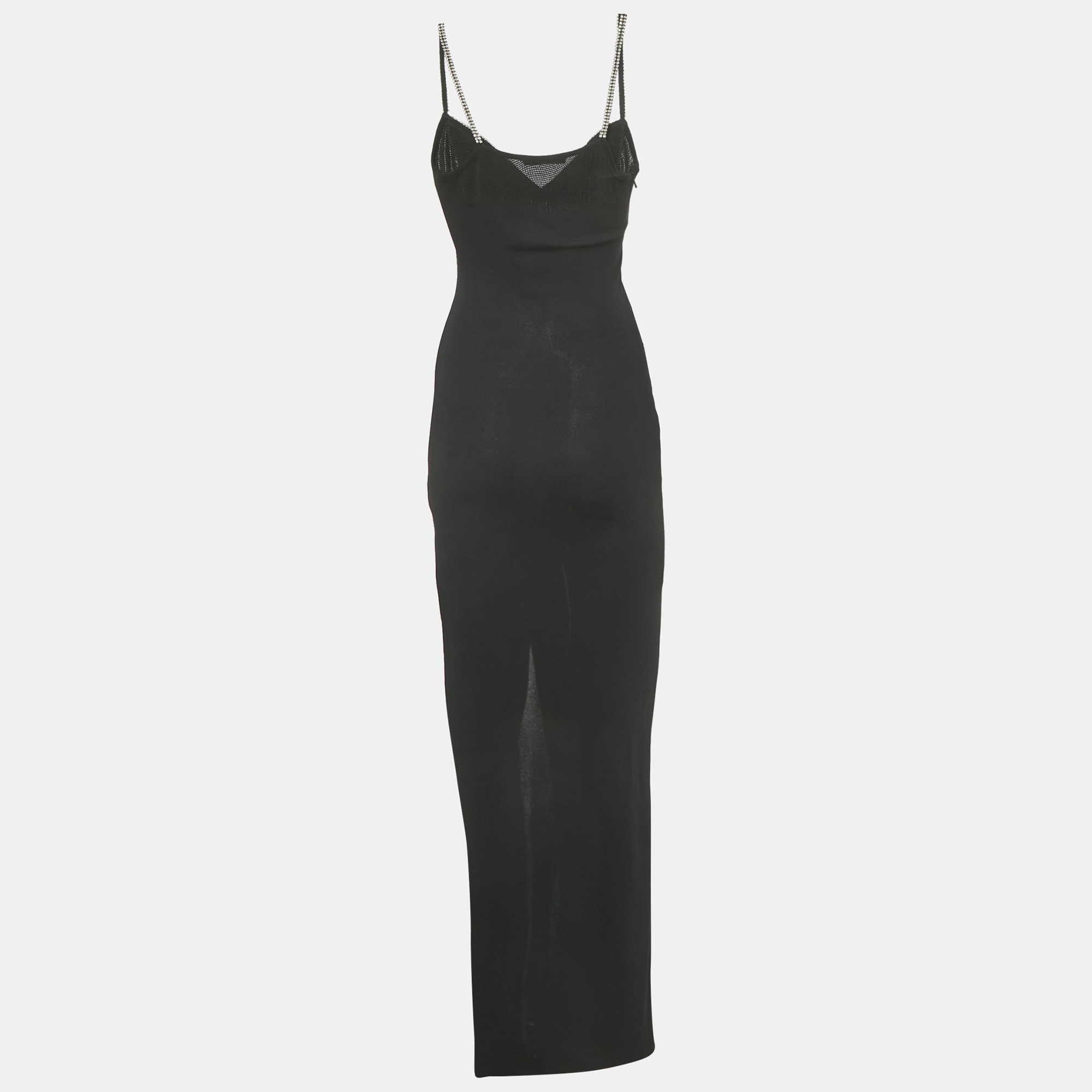 

Balmain Black Embellished Rib Knit Maxi Dress XXS