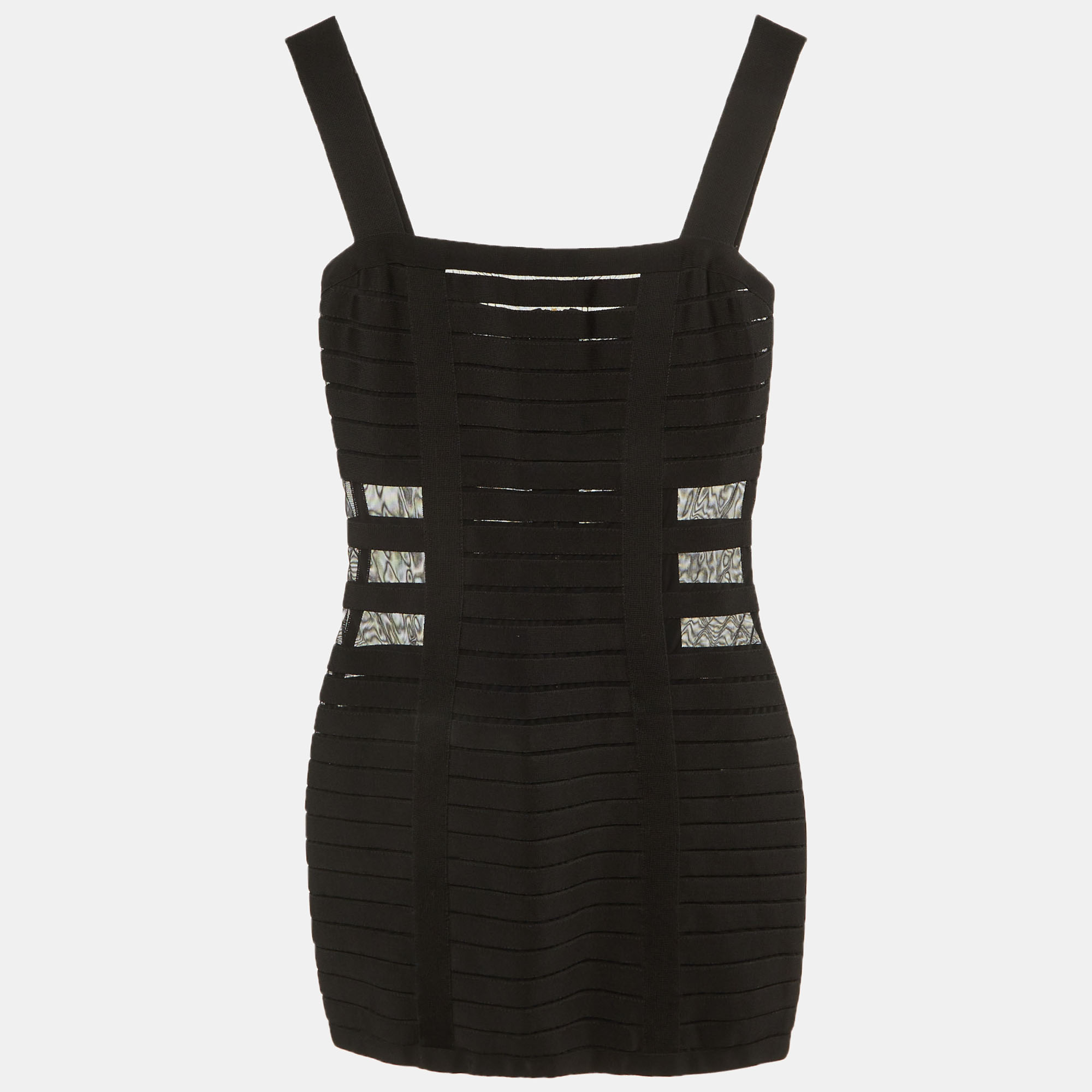Pre-owned Balmain Black Jersey Mesh Detail Bandage Mini Dress S