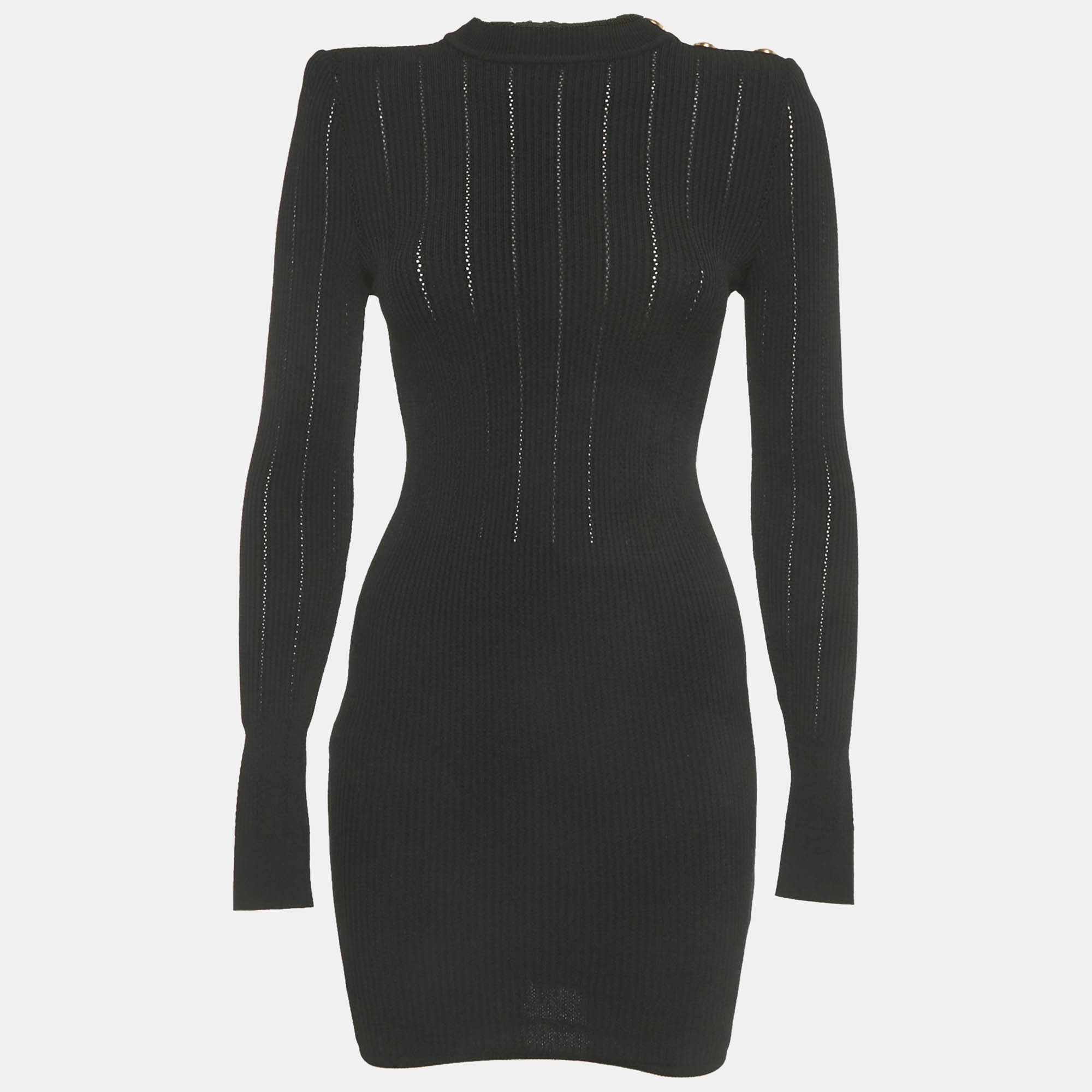 Click to view more detailed imagery on our partner's website Pre-owned Balmain Black Stretch Knit Zip Up Mini Dress S