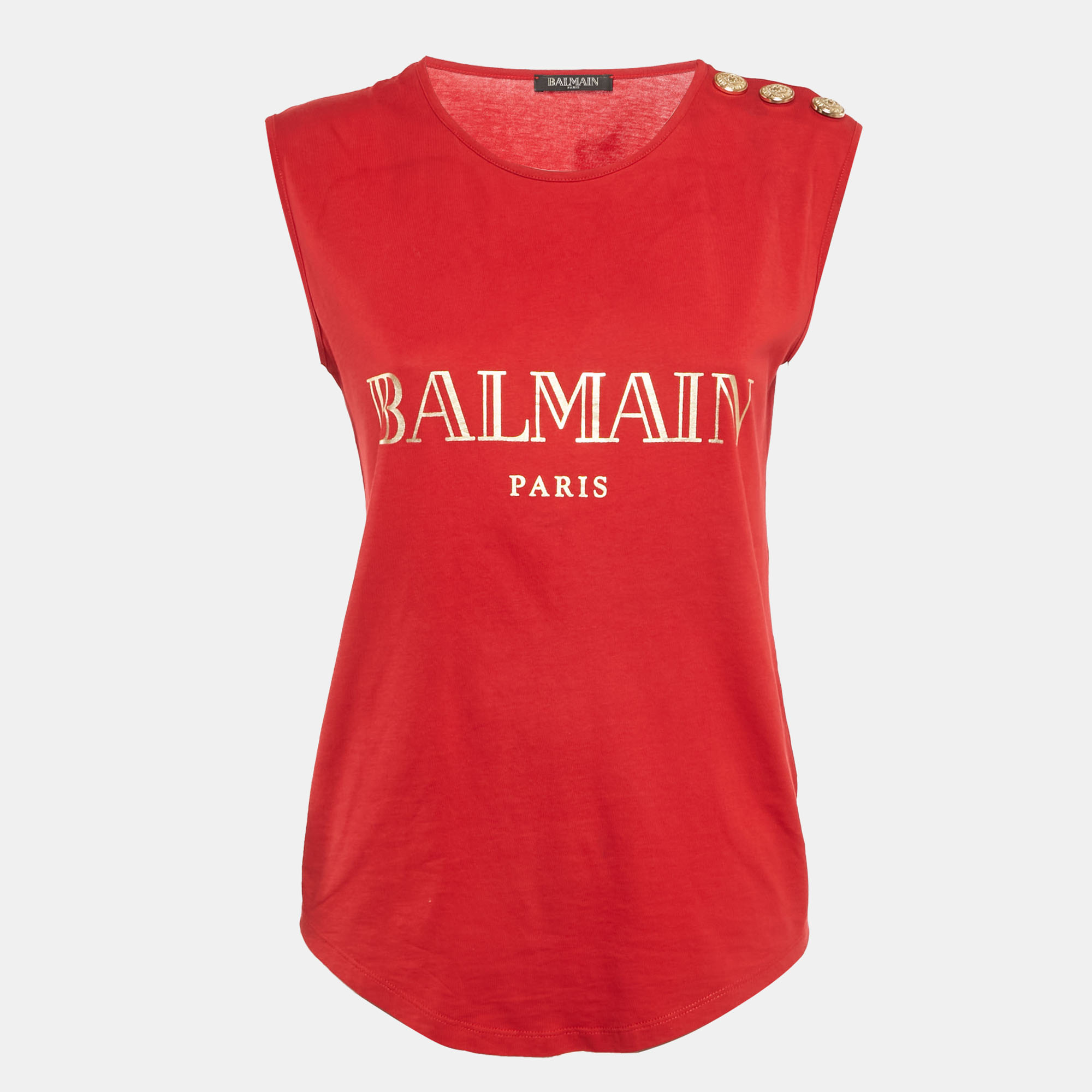 Pre-owned Balmain Red Cotton Sleeveless Top S