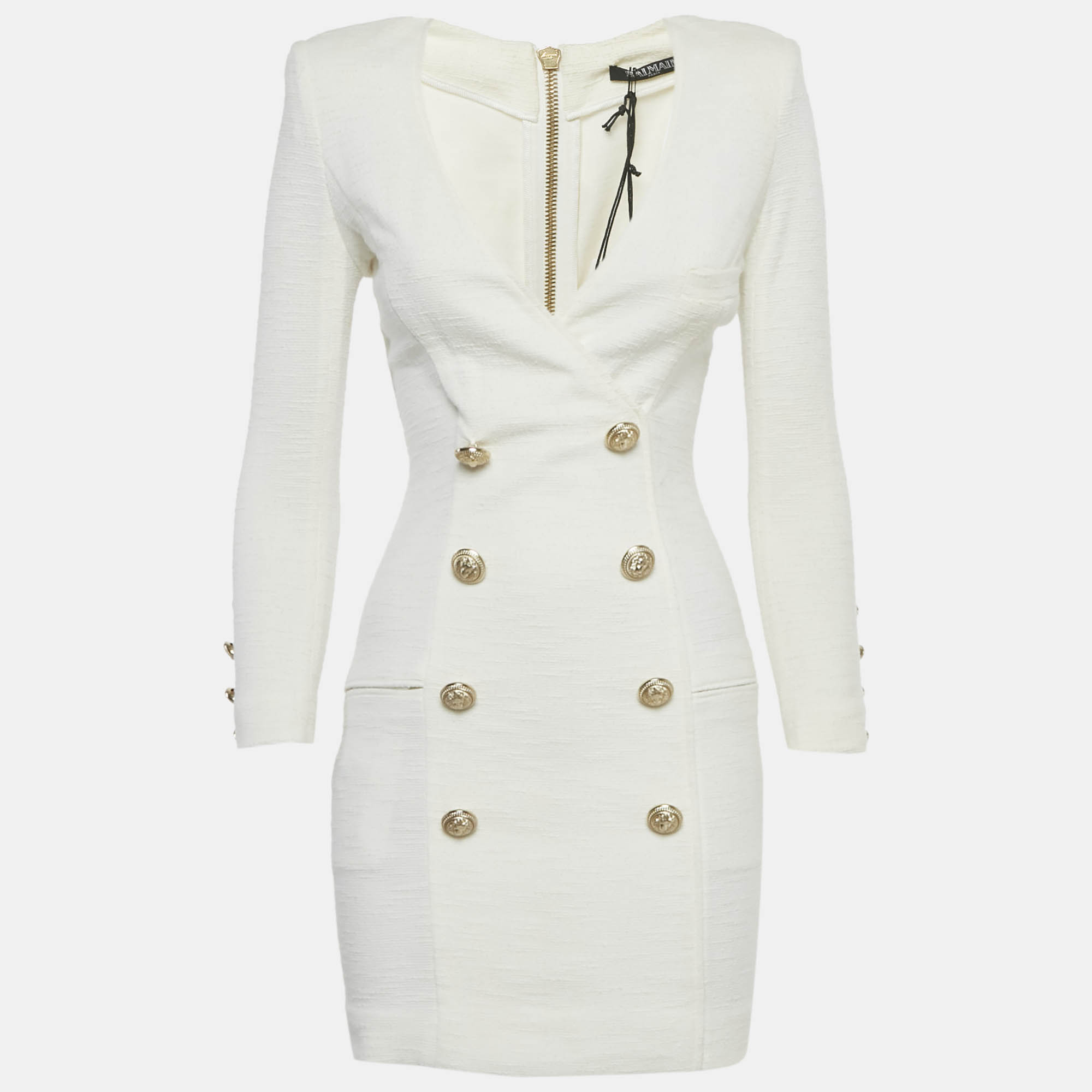 

Balmain White Cotton Button Detail Mini Dress S