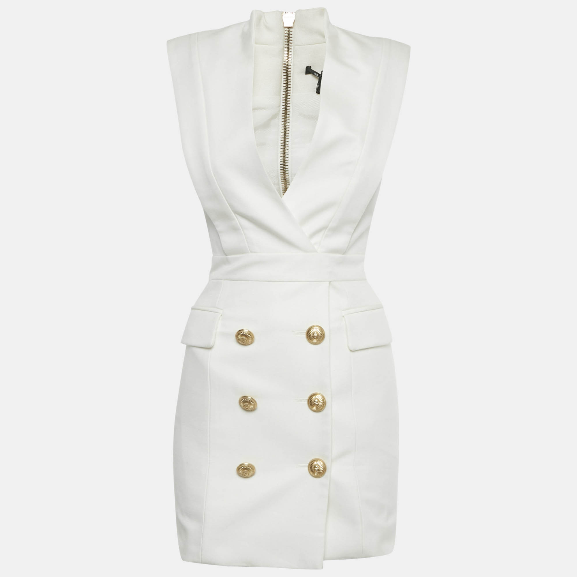 

Balmain White Canvas Button Detail Mini Dress S, Transparent