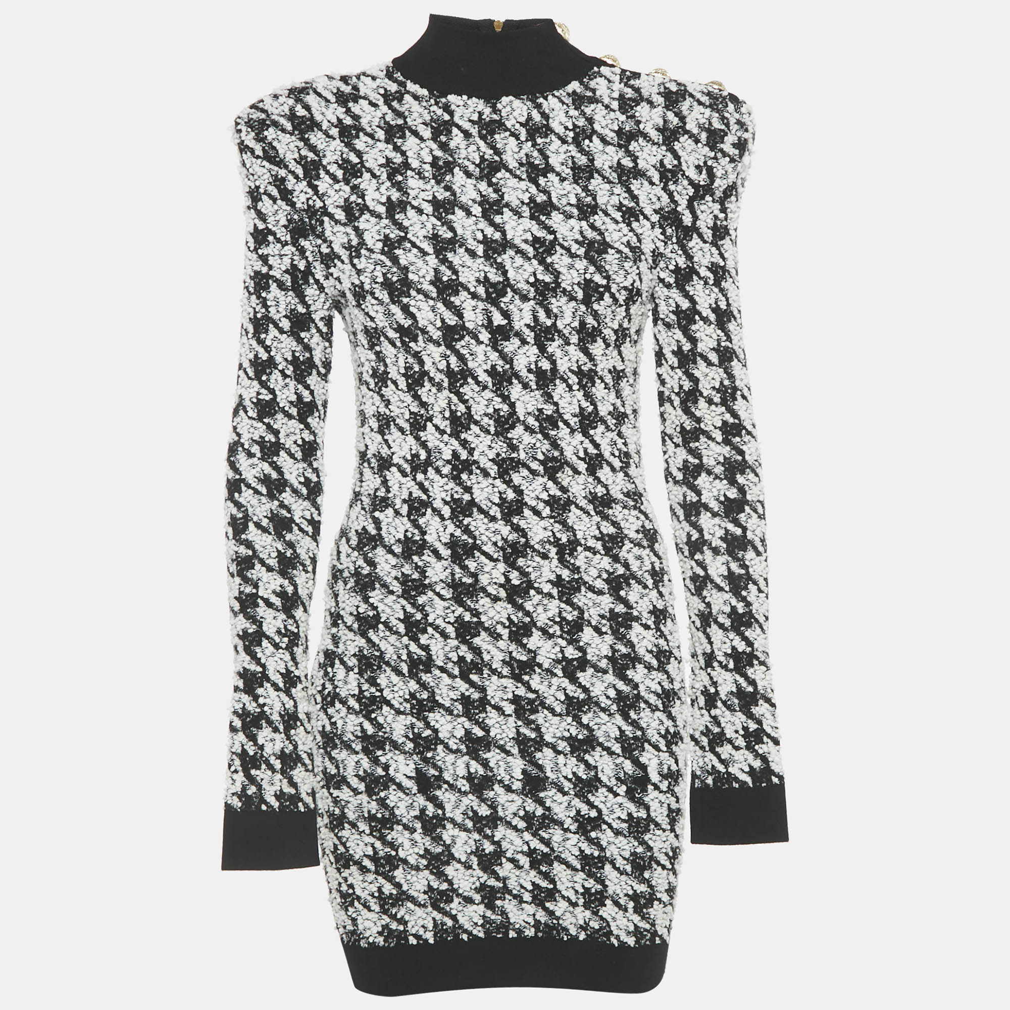 

Balmain Black/White Houndstooth Tweed Bodycon Dress S