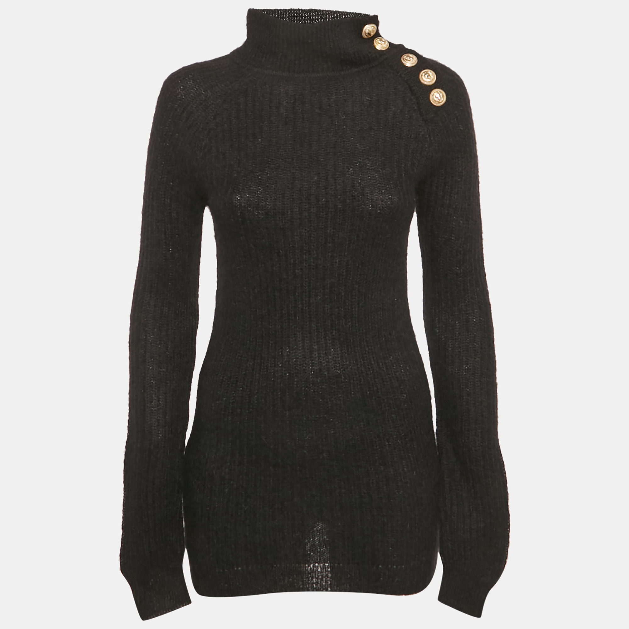 

Balmain Black Mohair Rib Knit Button Detail Sweater S