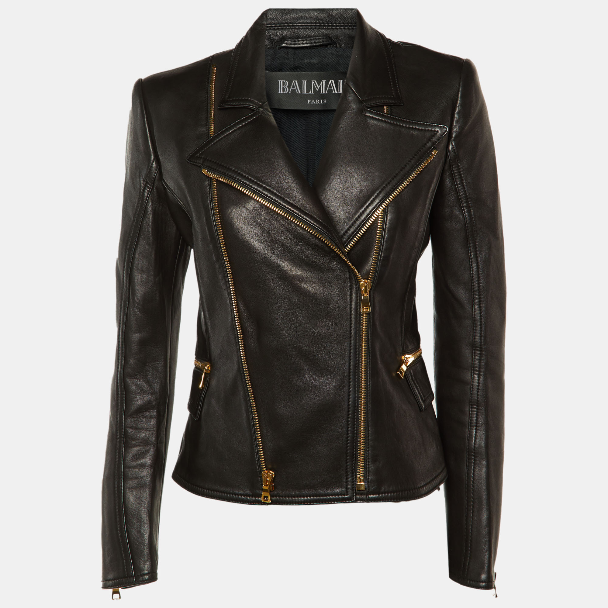 

Balmain Black Leather Biker Jacket M