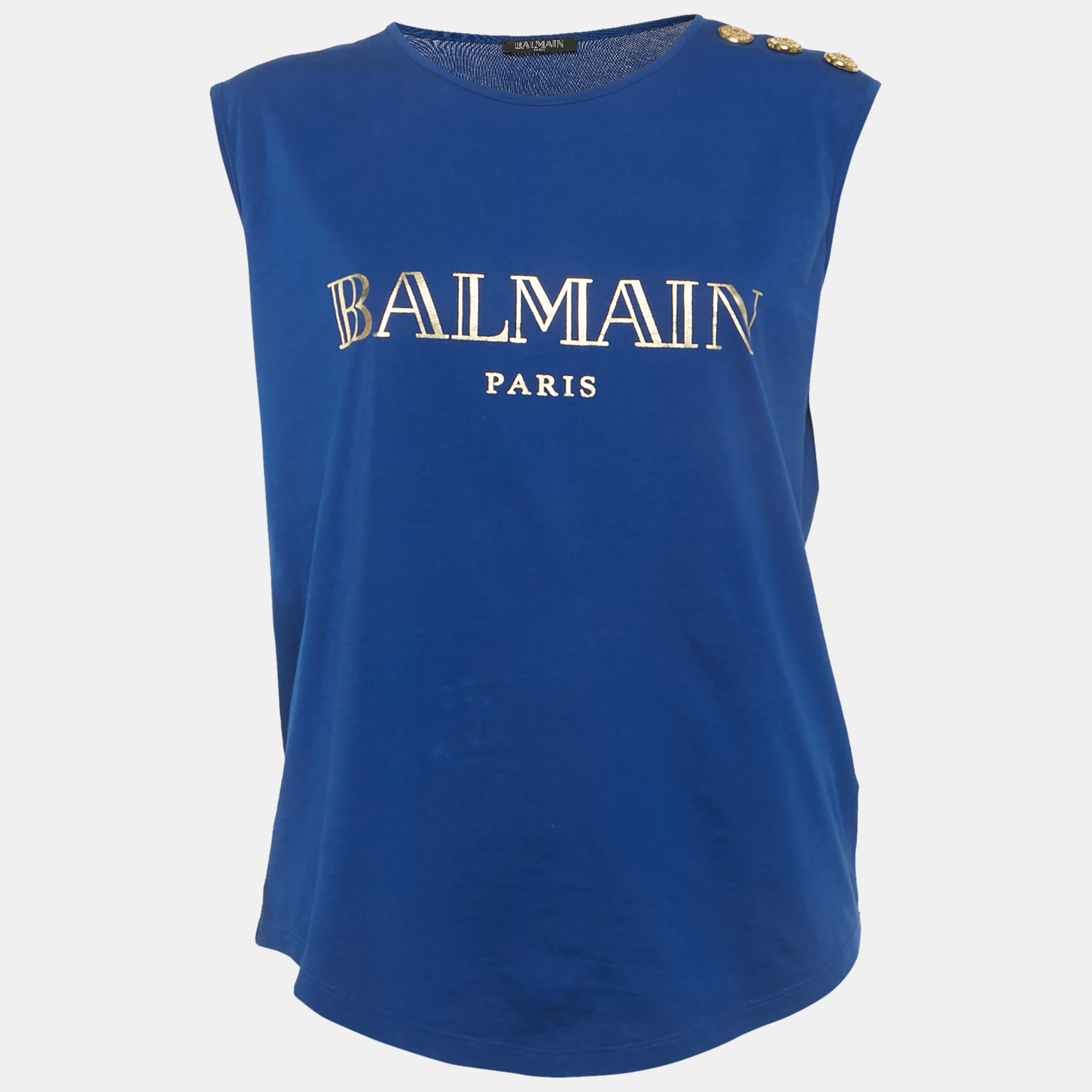 

Balmain Blue Logo Print Cotton Tank Top M