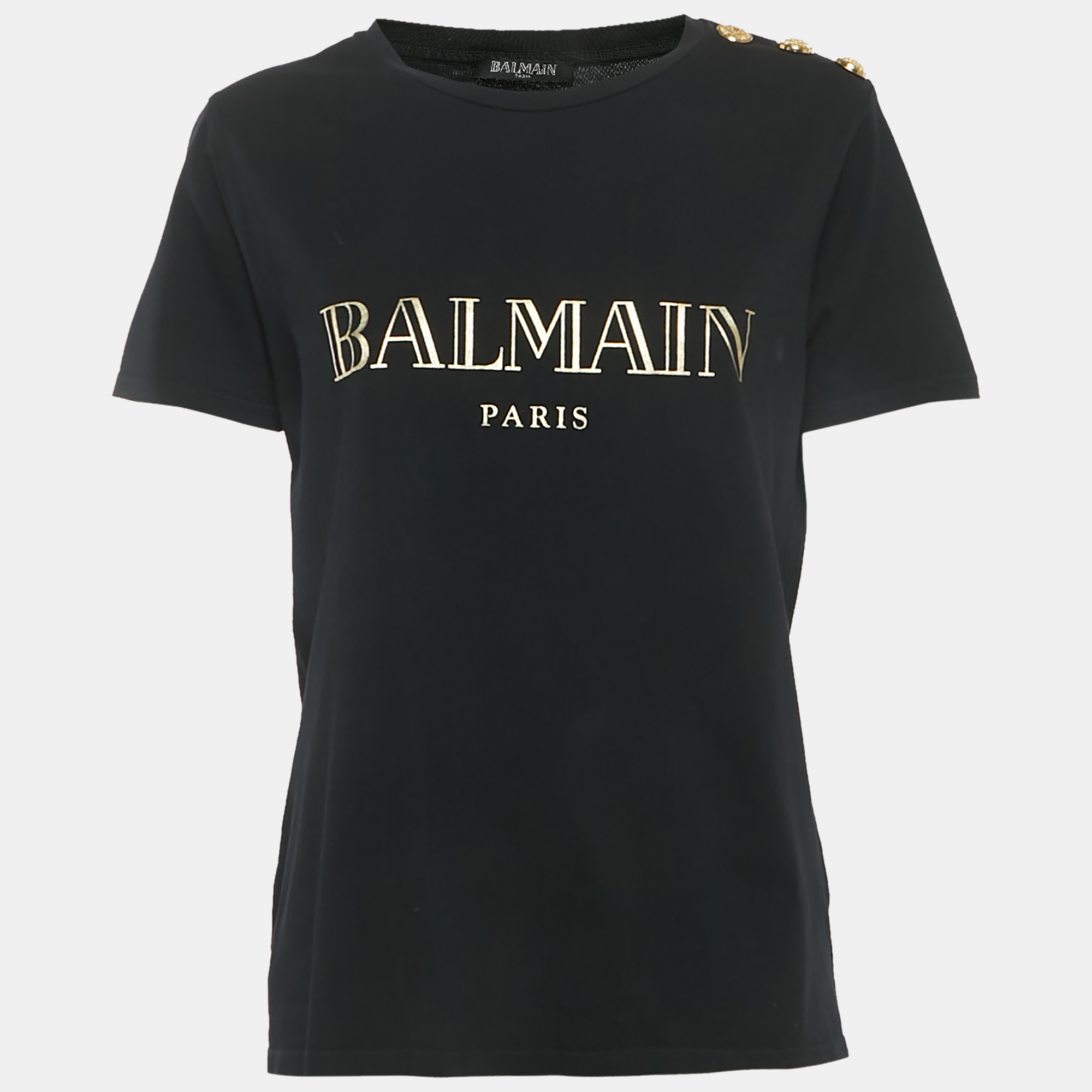 

Balmain Black Logo Print Jersey Button Detail T-Shirt M