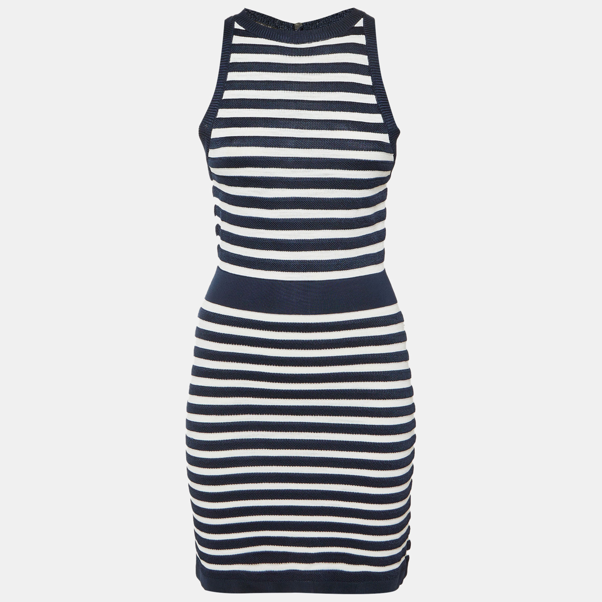 

Balmain Navy Blue / White Striped Knit Short Dress M