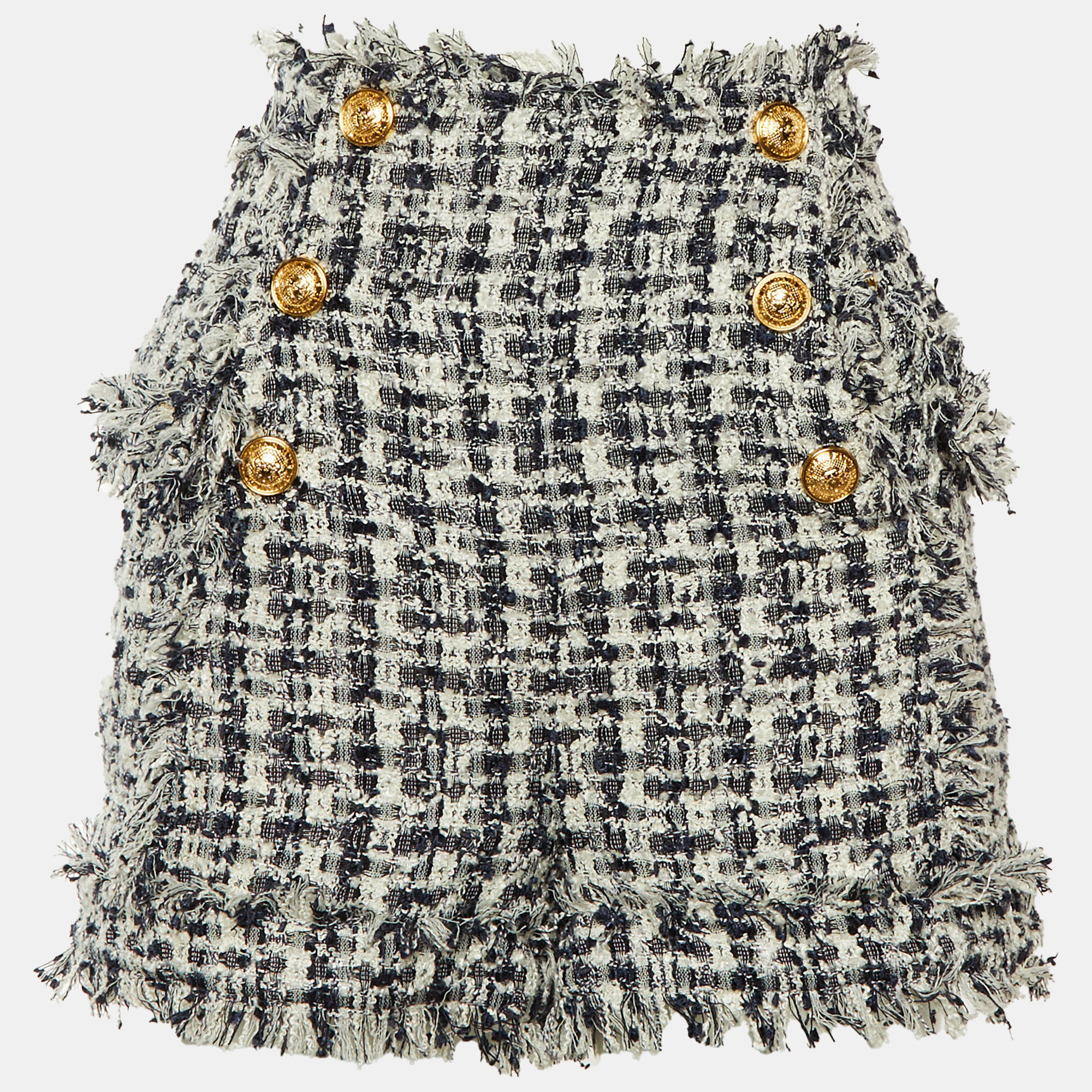 

Balmain Navy Blue /White Tweed Frayed Hem Shorts M