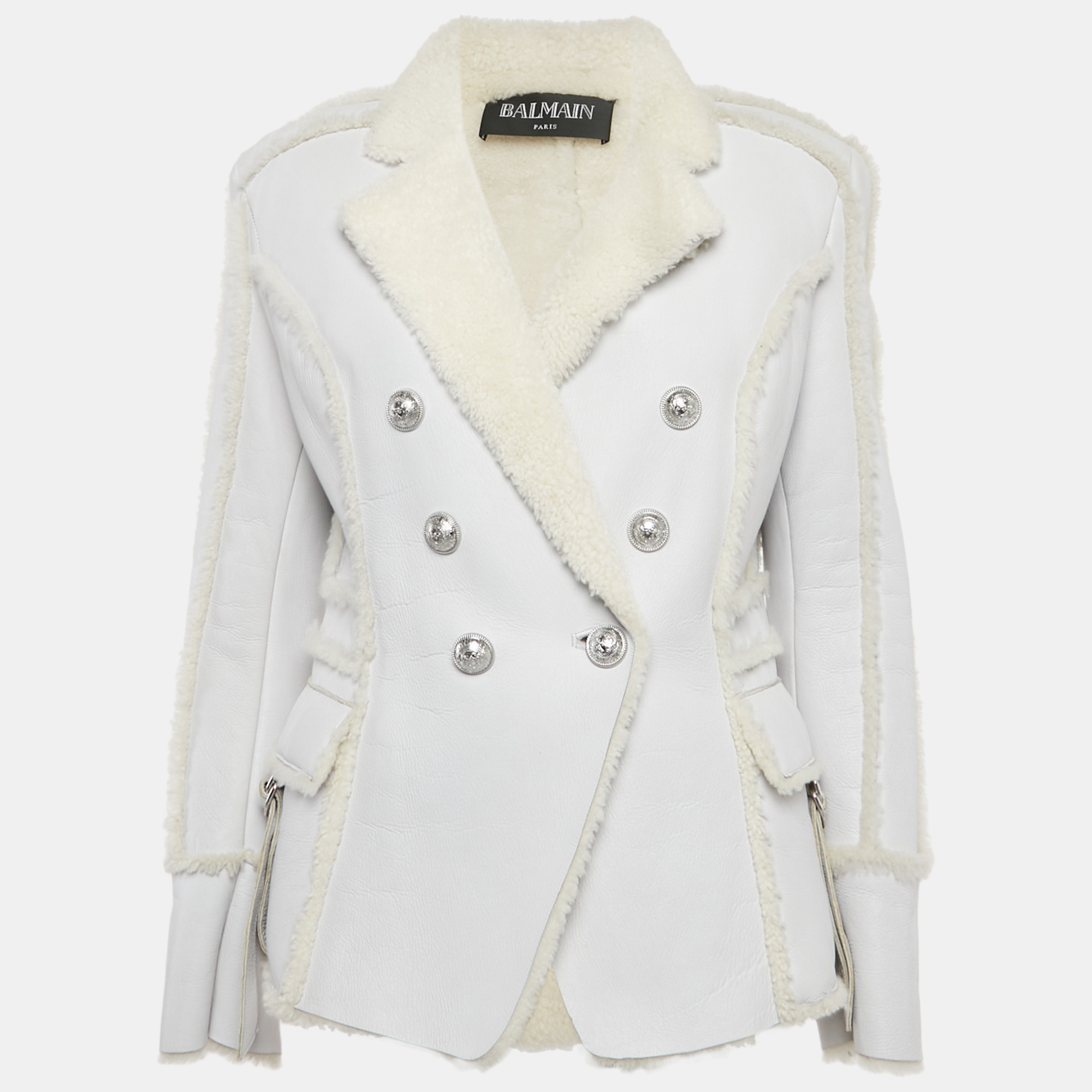 

Balmain Light Blue Lambskin Real Fur Double Breasted Coat M