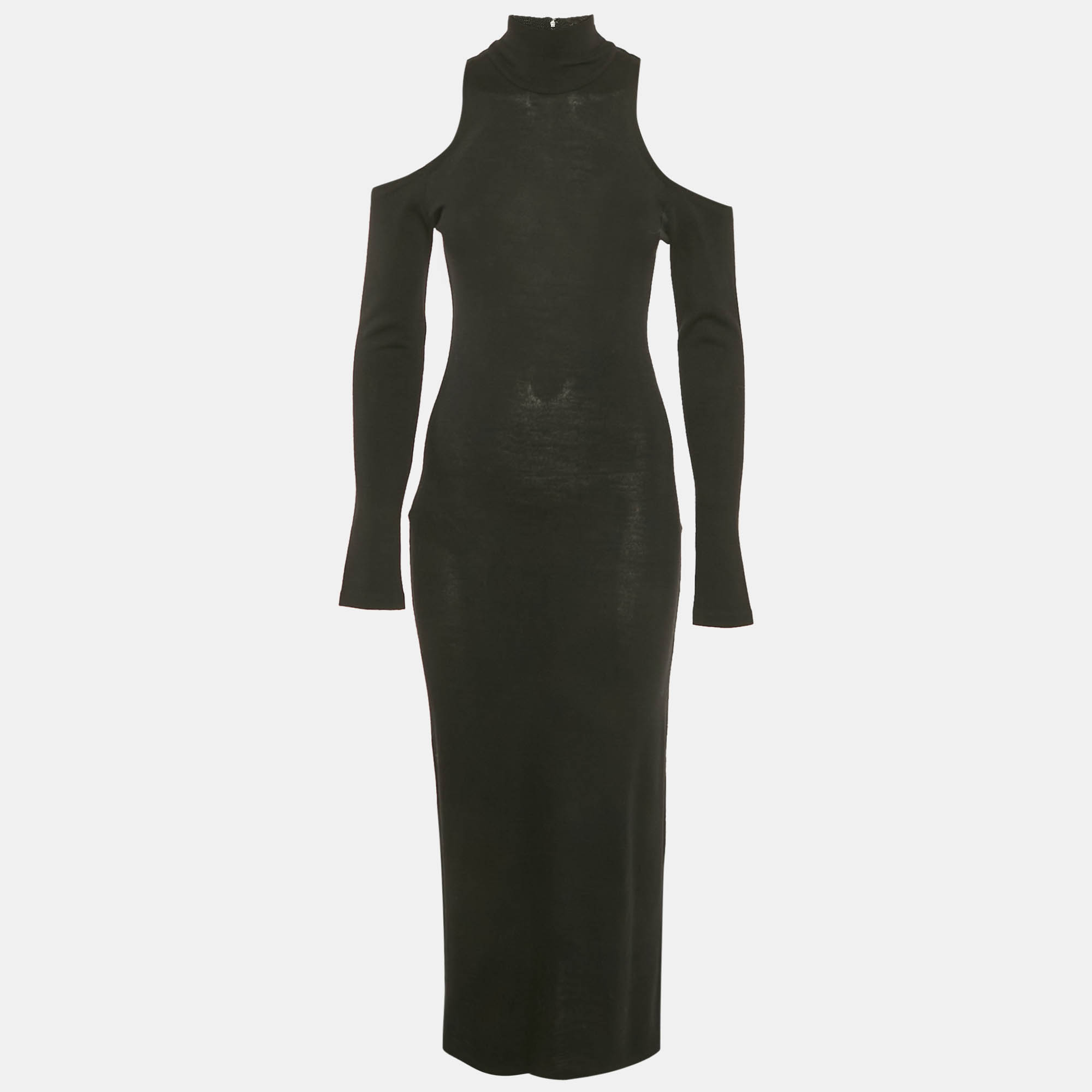 

Balmain Black Wool Knit Cold-Shoulder Maxi Dress M