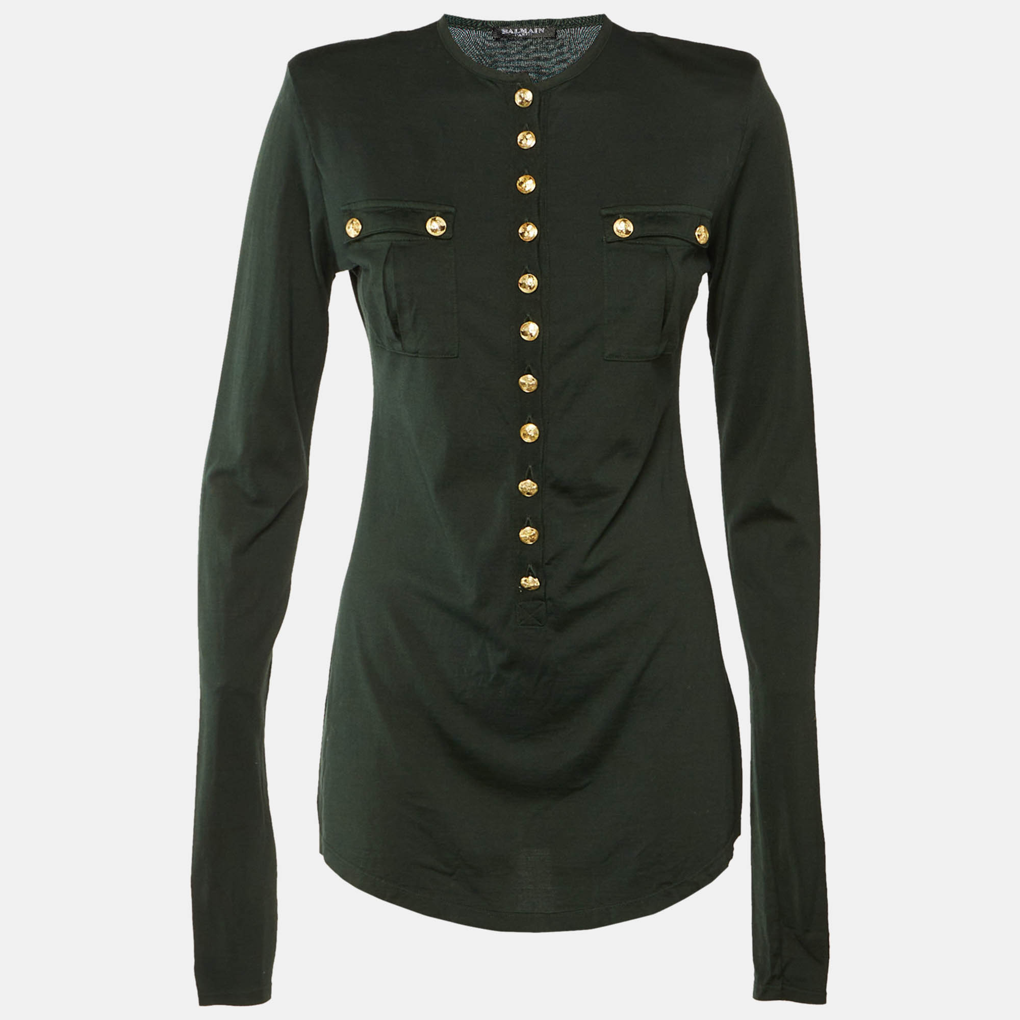 

Balmain Green Cotton Button Detail Long Sleeve Top M