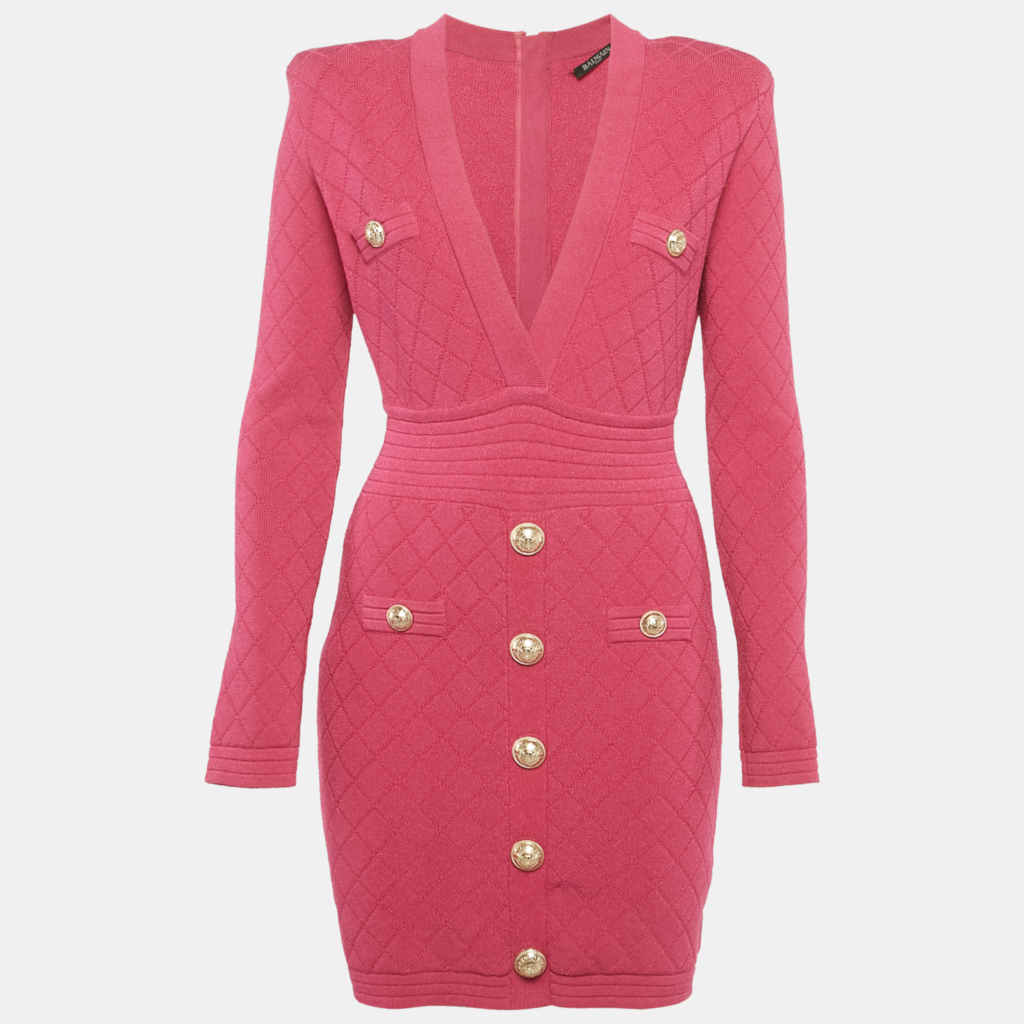 

Balmain Pink Jacquard Knit Button Detail Mini Dress M