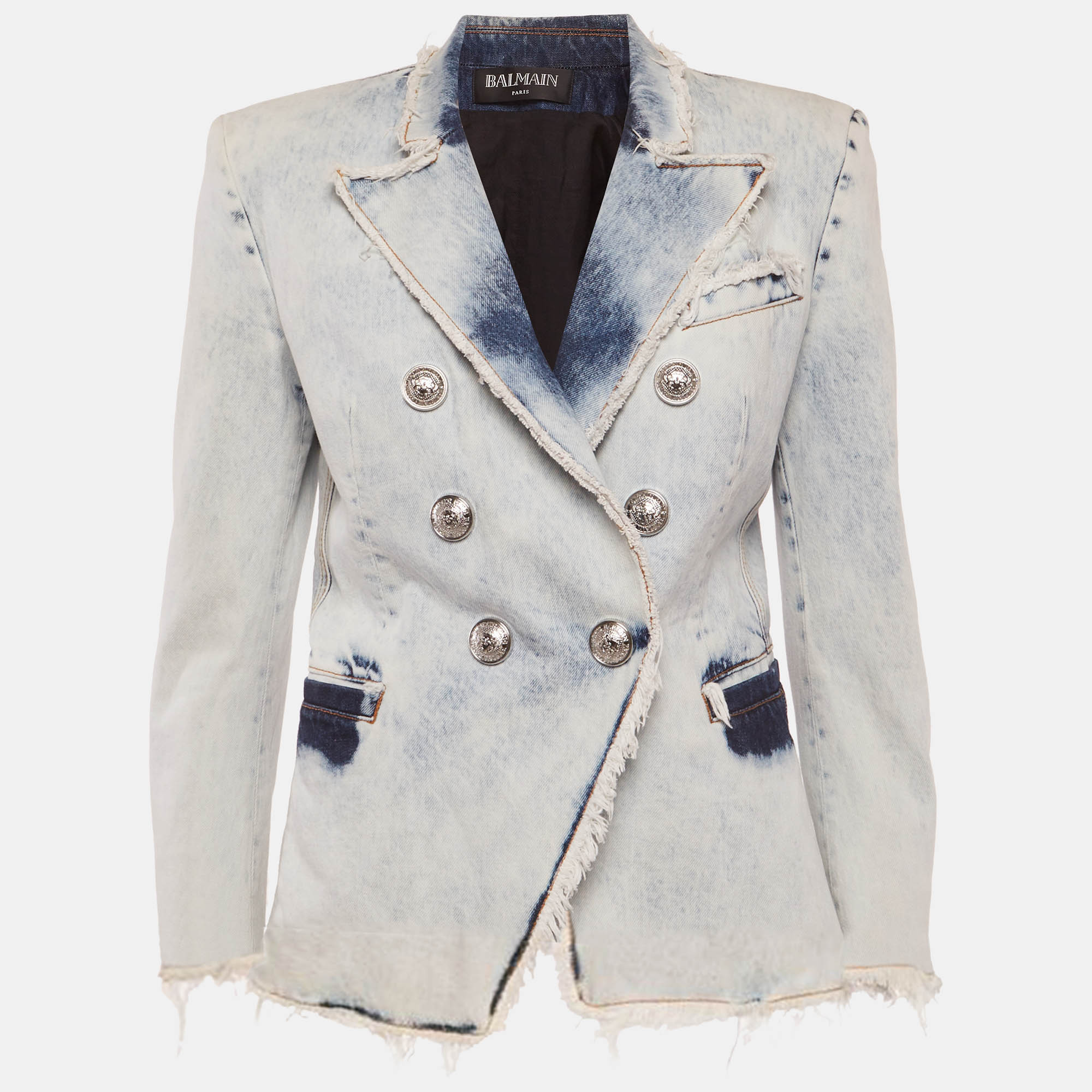 

Balmain Blue Washed Denim Double Breasted Jacket M